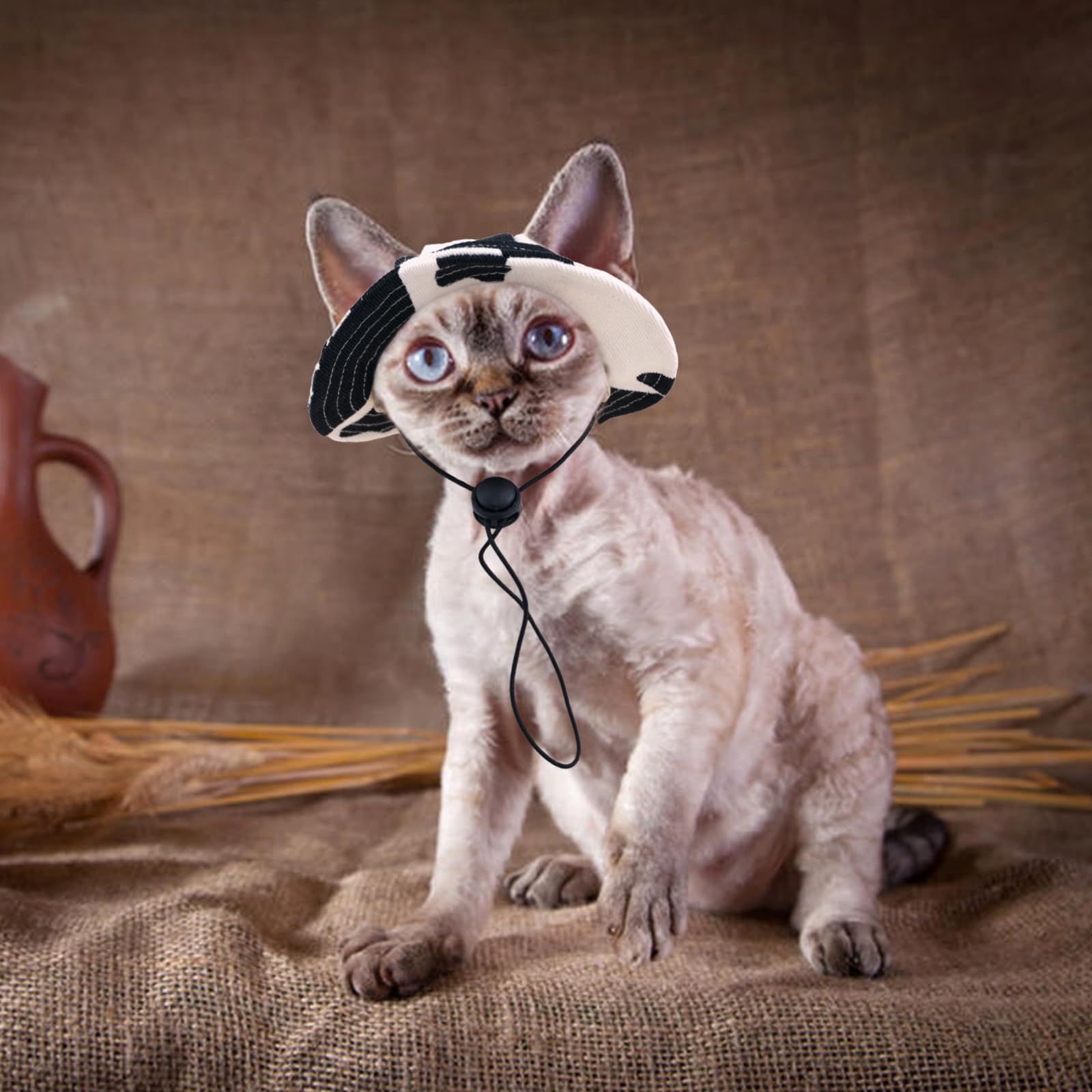 Qbleev Cat Hats For Cats Only, Sphynx Hat With Ear Hole, Hairless Cat Cowboy Hats For Birthday Party Halloween, Kitten Headwear