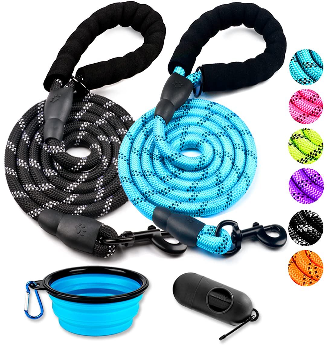 COOYOO 2 Pack Dog Leash 5 FT Heavy Duty - Comfortable Padded Handle - Reflective Dog Leash for Medium Large Dogs with Collapsibl