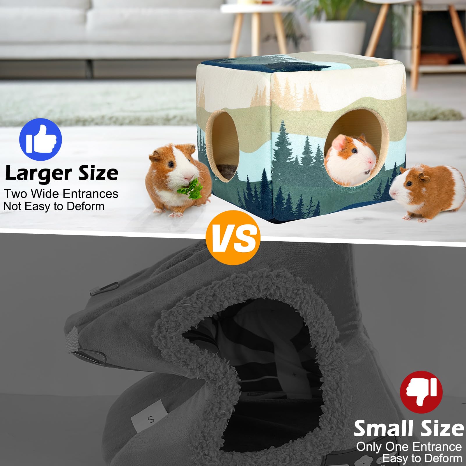 Bienbee Cozy Guinea Pig Bed, Washable Small Pet House - Rabbit/Bunny/Hamster/Chinchilla Accessories - Forest Landscape