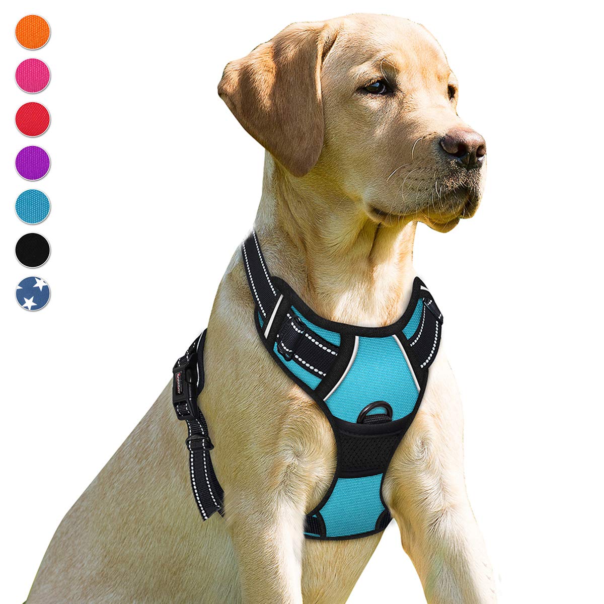 Barkbay No Pull Dog Harness Front Clip Heavy Duty Reflective Easy Control Handle For Large Dog Walking(Blue,S)