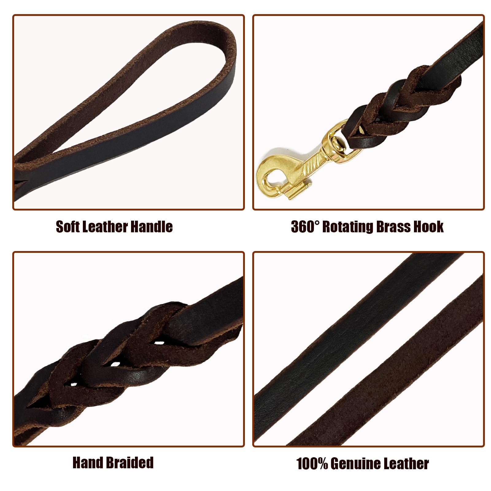 Lwbmg Long Leather Dog Leash 30Ft, Heavy Duty Pet Leash, Strong Sturdy Genuine Leather Braided Dog Leashes, Soft And Comfortable