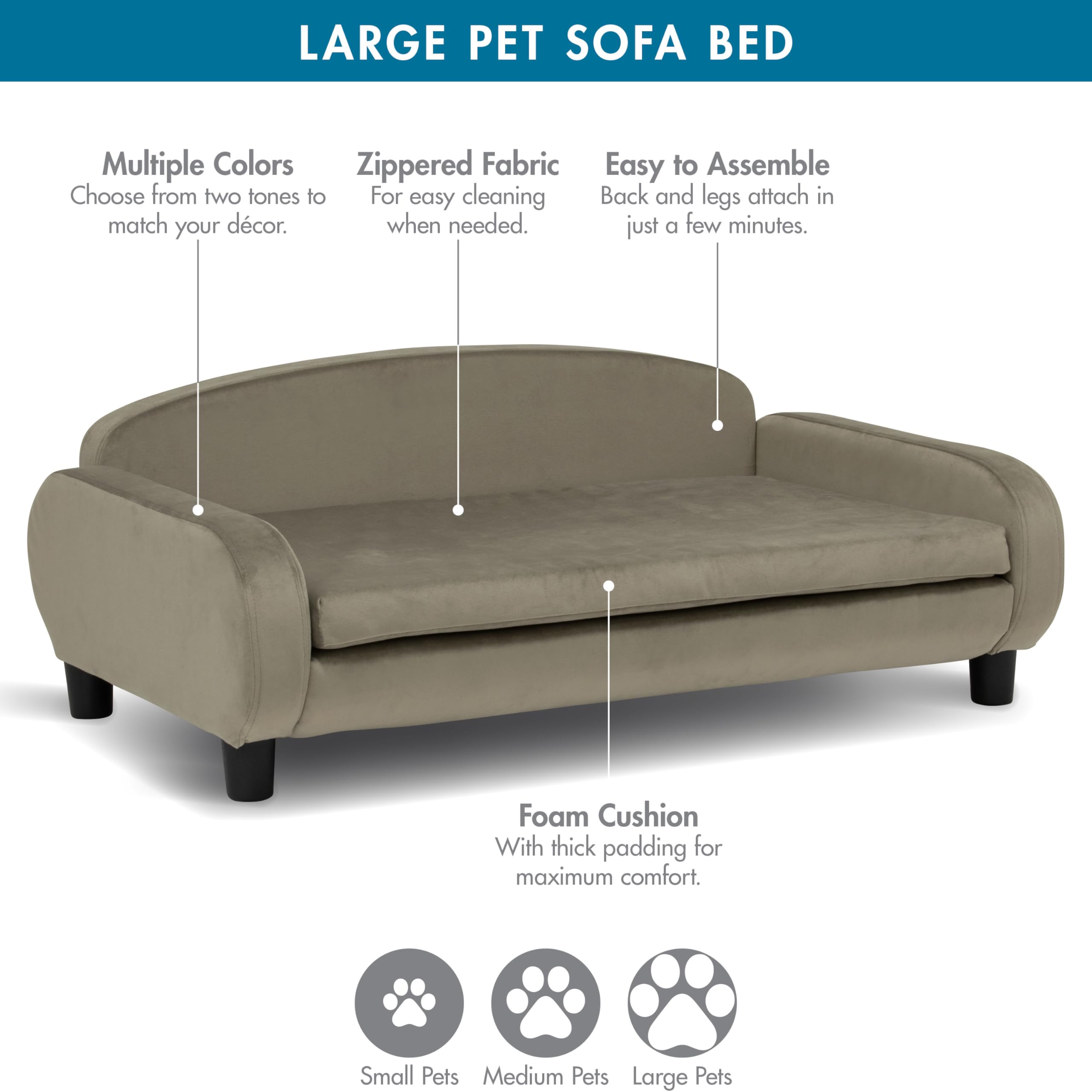 Paws & Purrs Large Dog Sofa Bed - 41.5'' Modern Pet Couch For Medium & Large Dogs With Washable Removable Cover - Stylish Elevat