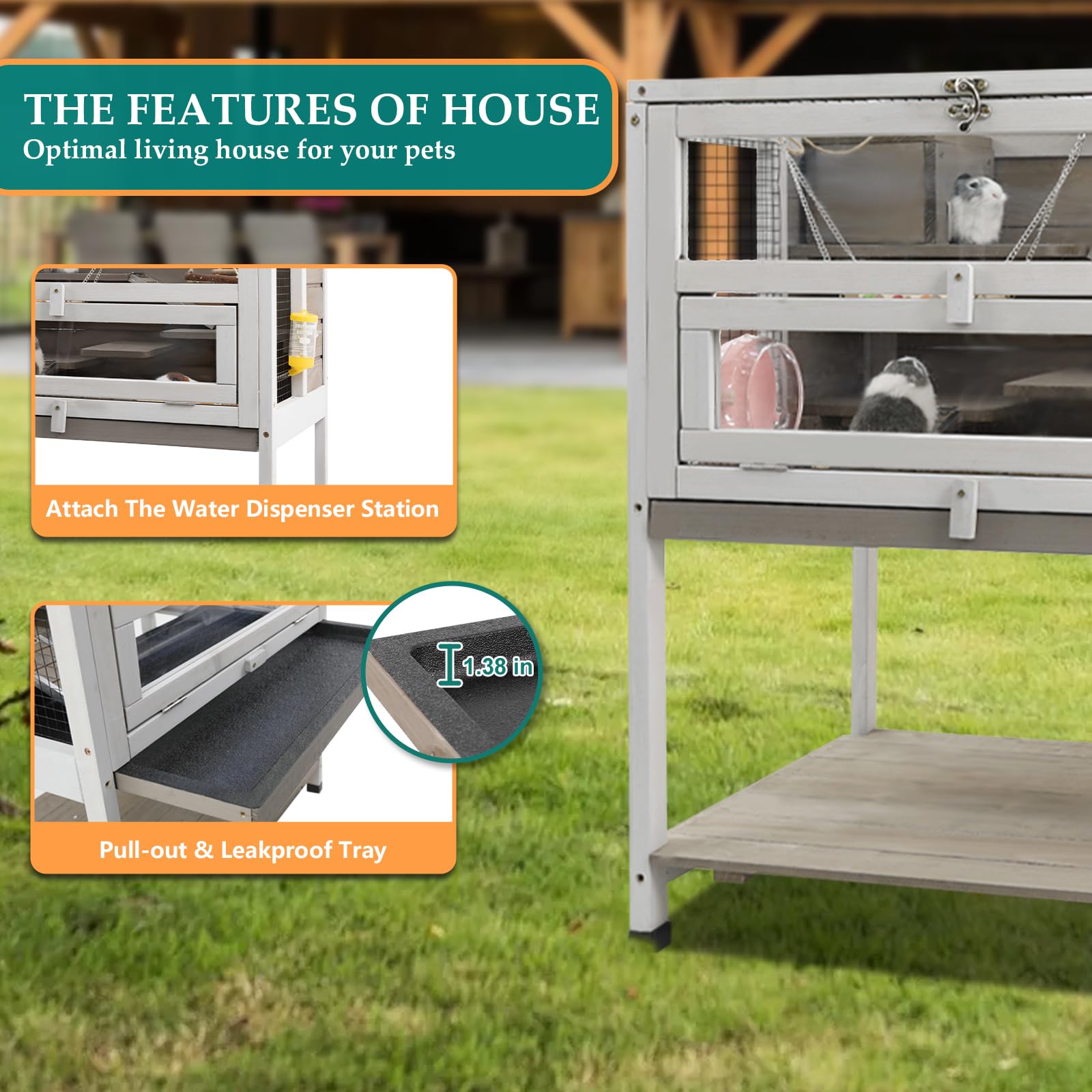 Petscosset Guinea Pig Cages Wooden Hamster Cage Indoor With Stand And Storage Outdoor Small Animals Habitat With Metal Edges Ram