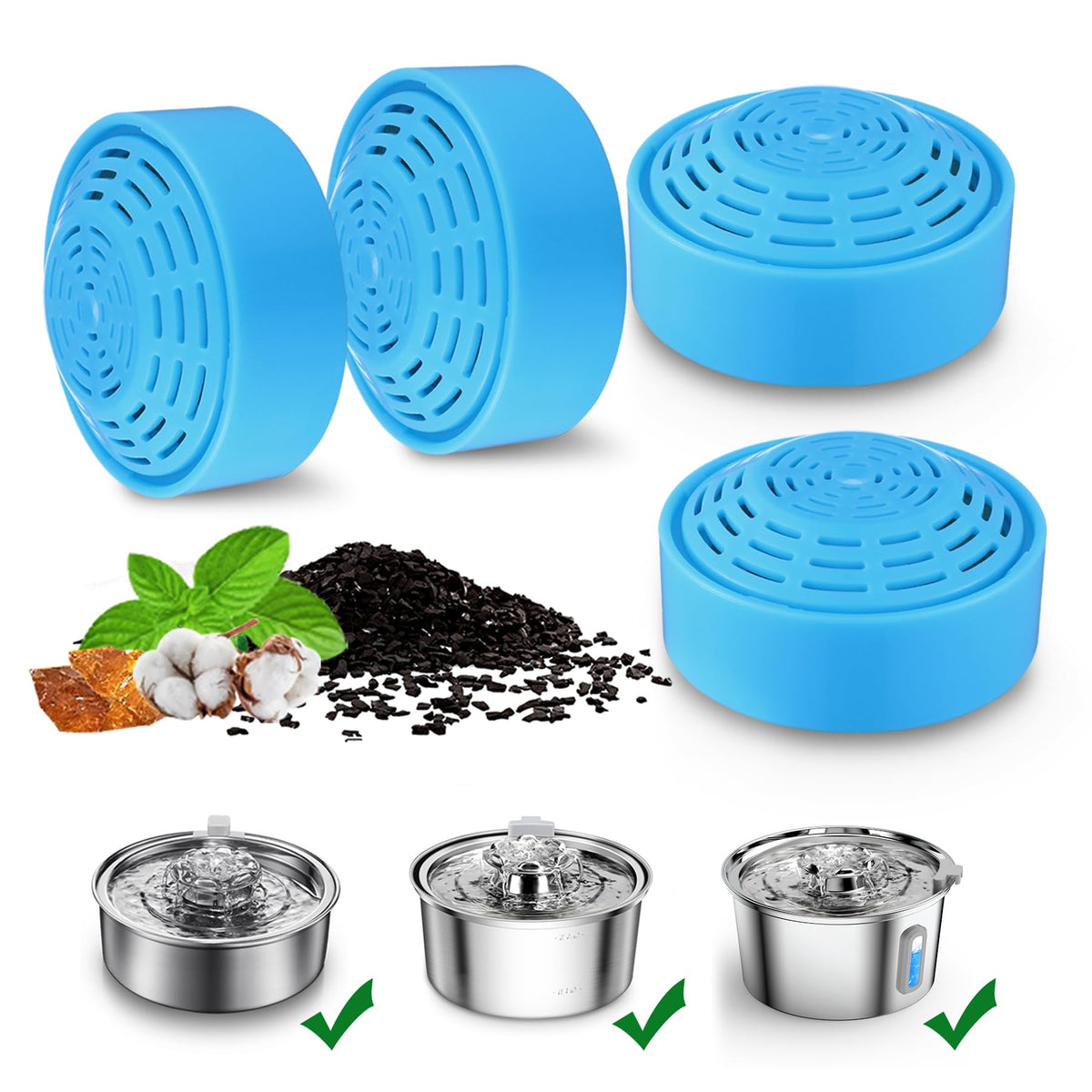 Cat Water Fountain Filters, Cat Fountain Replacement Filters And Sponges For 2.0L/67Oz Automatic Pet Water Dispenser,Pet Water F