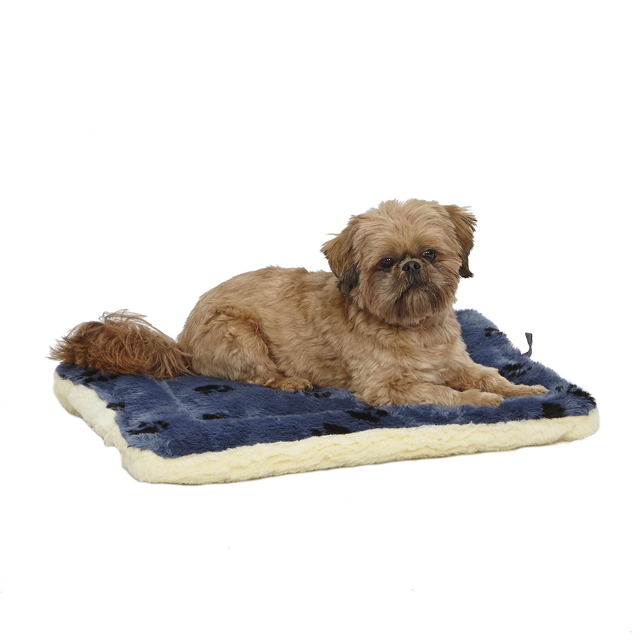 Midwest Homes For Pets Reversible Paw Print Pet Bed In Blue / Cream, Dog Bed Measures 23.5L X 17W X 2.8H For Small Dogs, Machine Wash