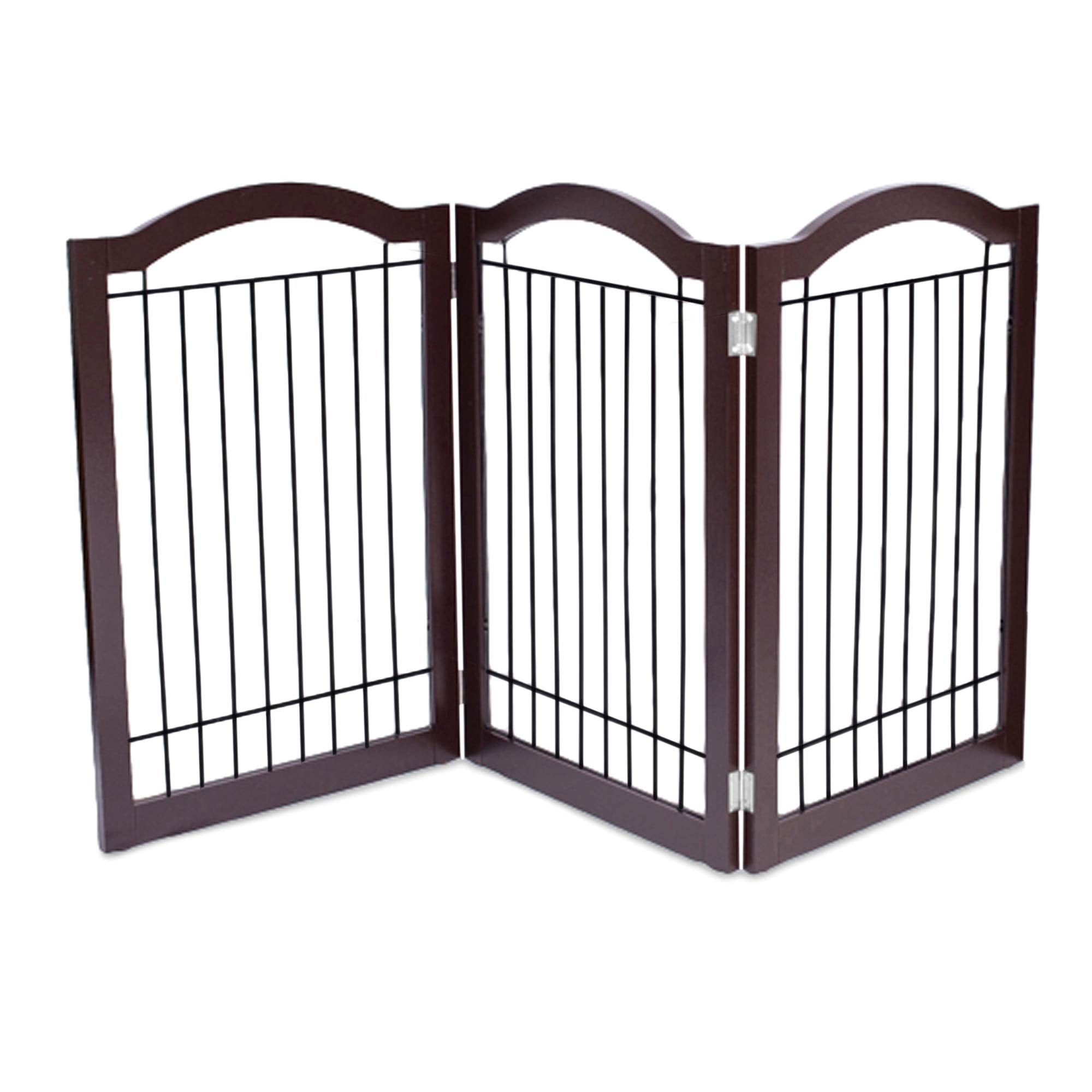 Internet'S Best Arched Top Wire Dog Gate - 3-Panel Free Standing Indoor Folding Pet Barrier, Ideal For Medium, Large Dogs, Puppies, & Cats, For Home, Doorway, Stairs - 30In X 60In, Espresso