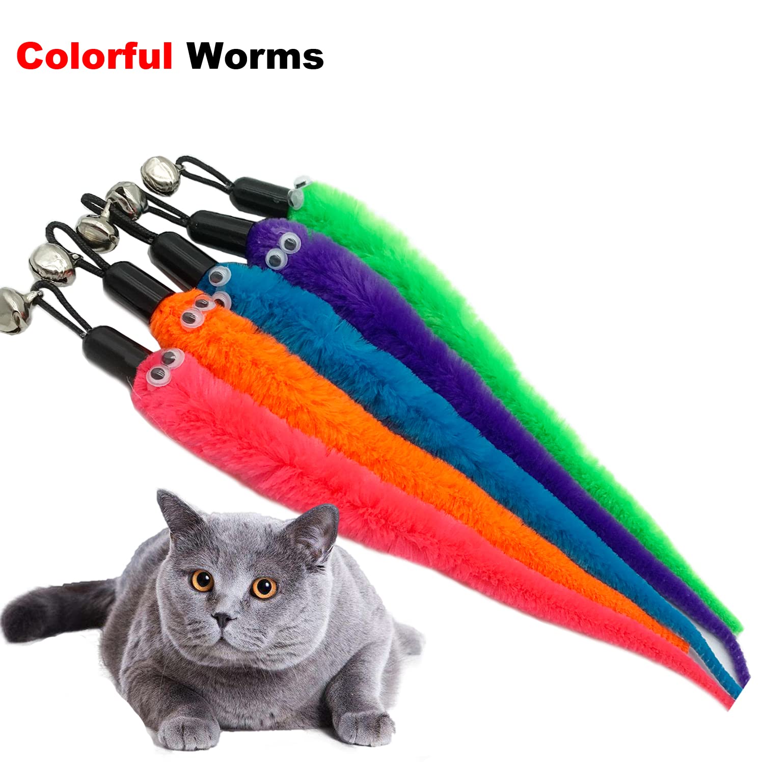 Cateness Cat Worm Toy Refills Cat Wand Replacement Worms, 15 Pcs Worms Cat Toy Refill, Cat Wand Attachments Teaser Refill Worm For Cat Toys