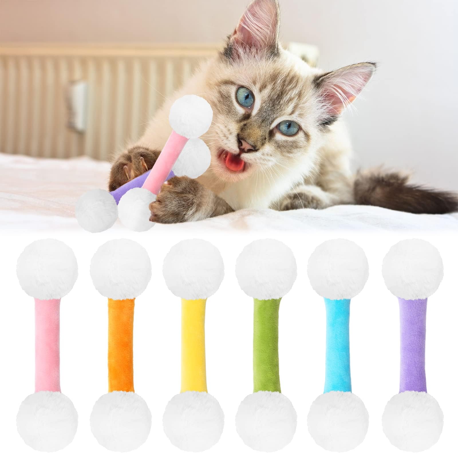 Ciyvolyeen Swabs Catnip Toys Set Of 6 Soft Plush Cat Kicker Toys Interactive Kitty Kick Sticks For Cat Lovers Gift Sturdy Cat Teething Chew Toy For Cat