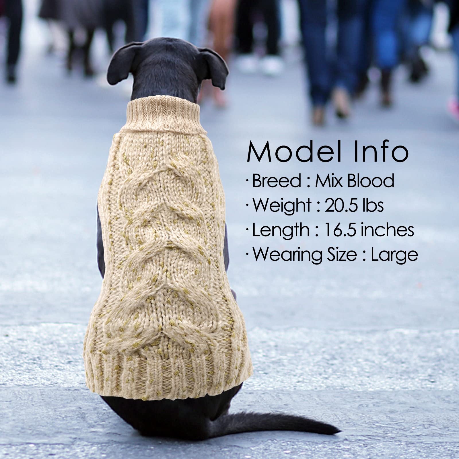 Kyeese Dog Sweaters Turtleneck Beige Small Dog Sweater Knitwear Pullover Warm Pet Sweater With Golden Yarn Decors