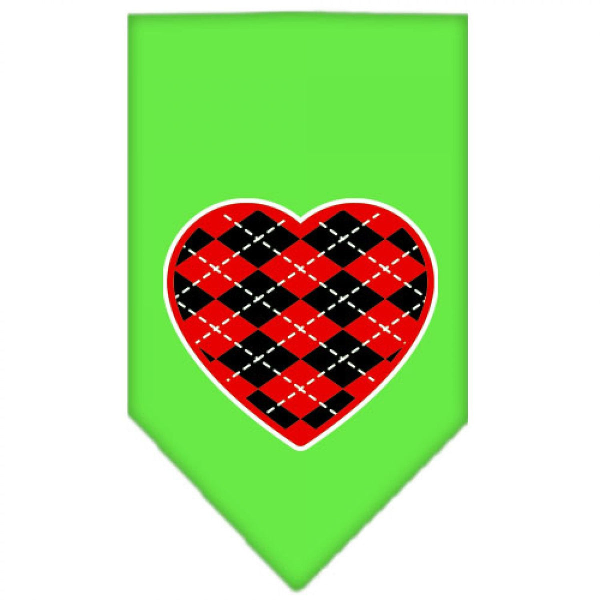 Pet and Dog Bandana Screen Printed, &quot;Red Argyle Heart&quot; Lime Green Small