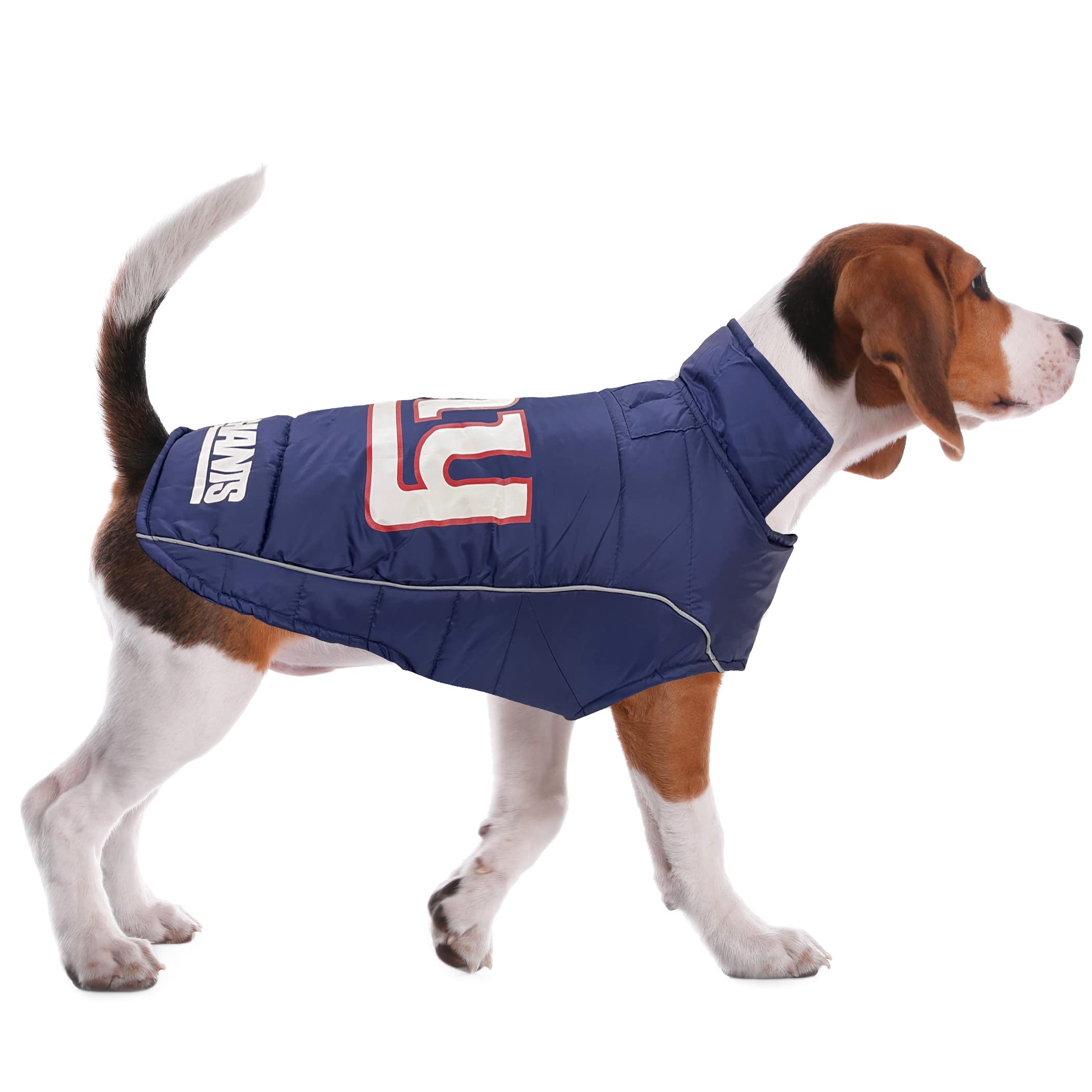 Nfl New York Giants Puffer Vest For Dogs & Cats, Size Large. Warm, Cozy, And Waterproof Dog Coat, For Small And Large Dogs/Cats.
