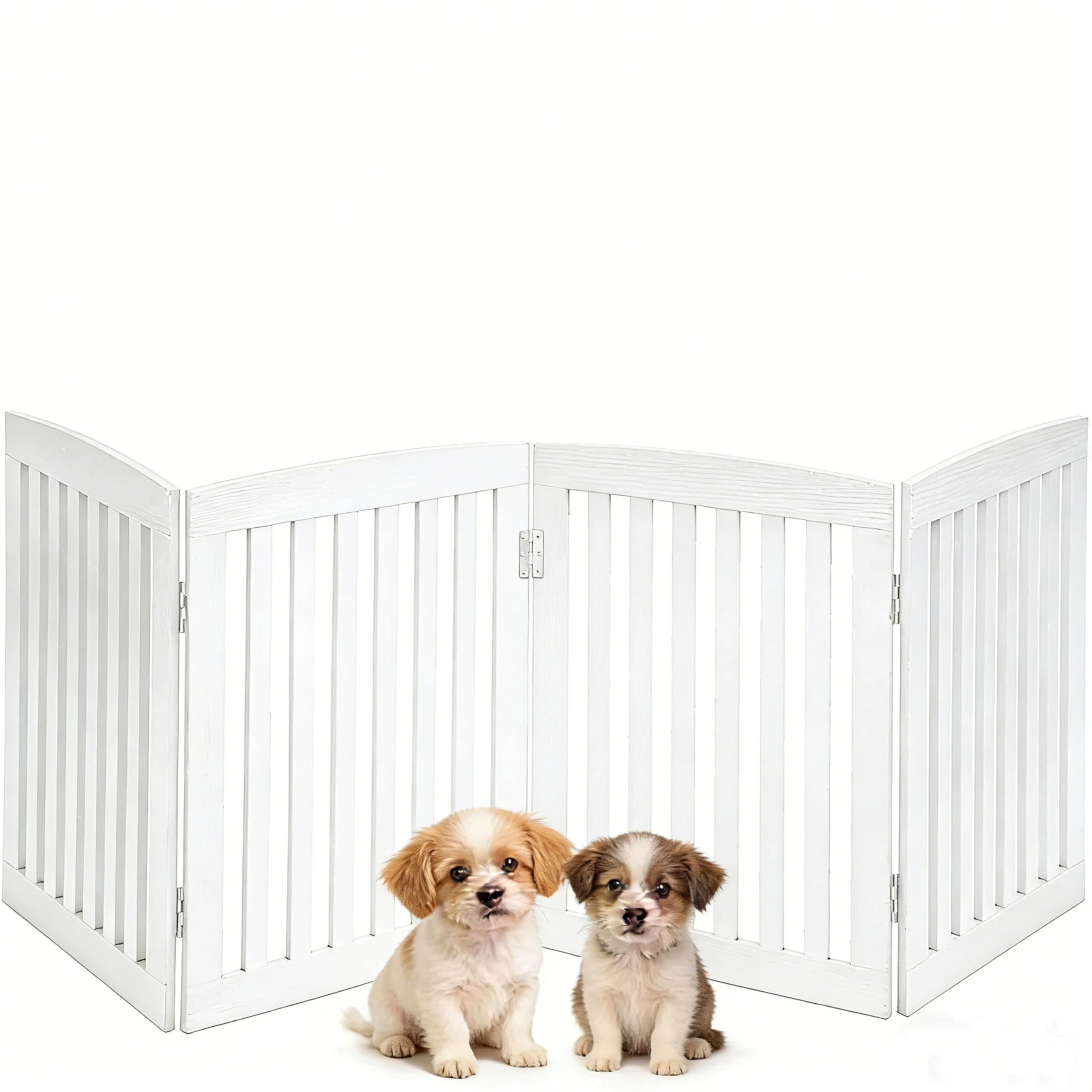 Simple Deluxe Dog Gate Indoor, 24 Inch 4 Panels Wooden Freestanding Foldable Pet Gate for Dogs, Extra Wide Dog Fence with Hinge 