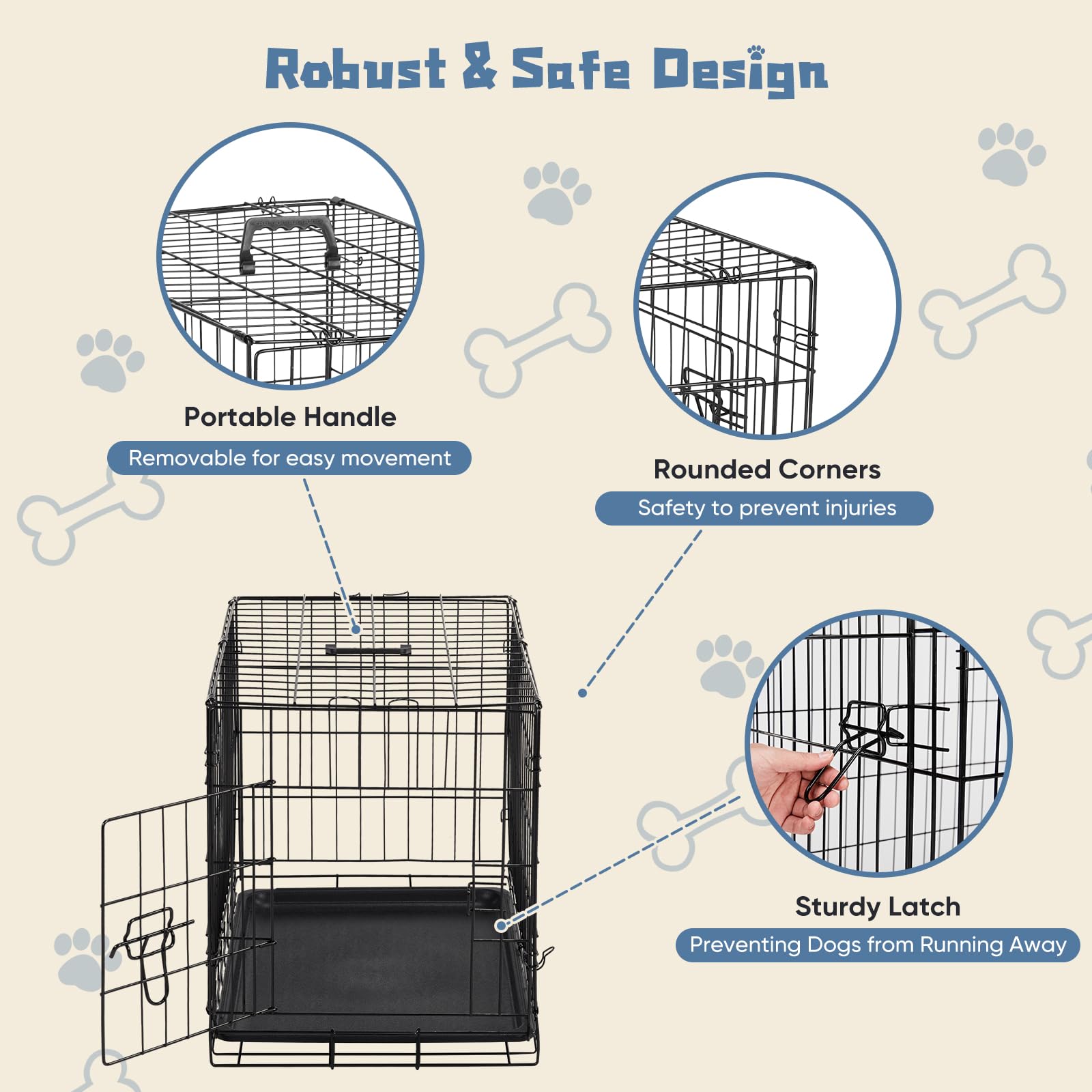Dumos Dog Crate, 24 Inch Medium Single Door Dog Cage With Divider Panel And Plastic Leak-Proof Pan Tray, Folding Metal Wire Pet