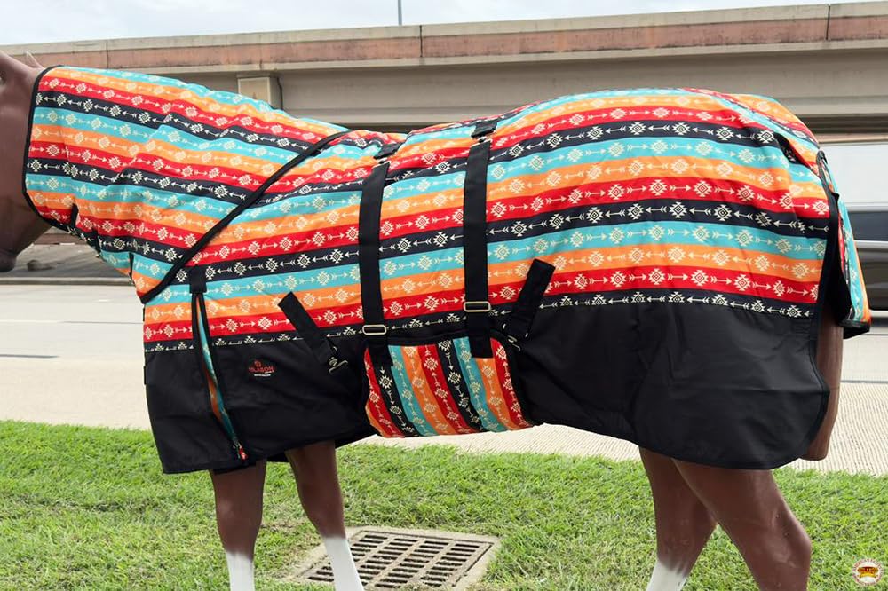 HILASON 1200D Winter Waterproof Poly Horse Hood Turnout Neck Blanket Belly Wrap Tribal | Blankets for Horses