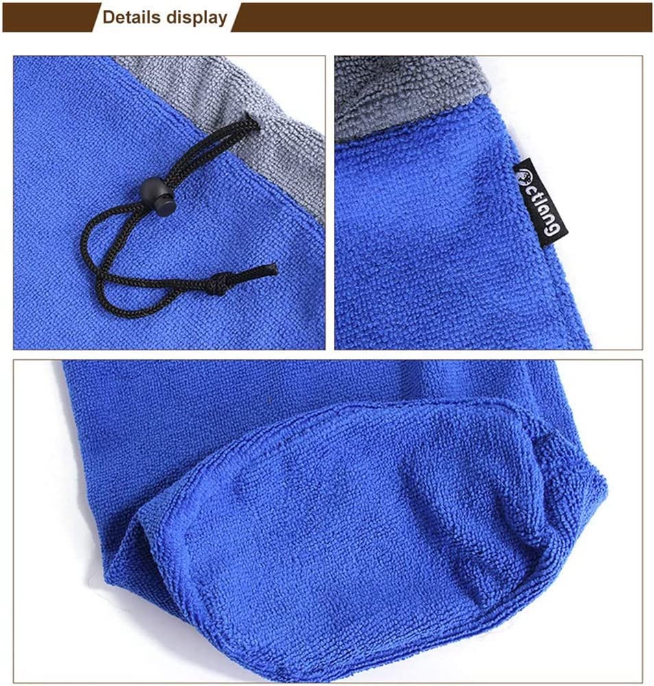 2 Pack Ferret Bath Towel Bag - Fast Drying Absorbent Bathrobe With Adjustable Drawstring Microfiber Towel For Hamster Squirrel Bearded Dragon Rabbit Small Animal Grooming Accessories (Blue+Grey)