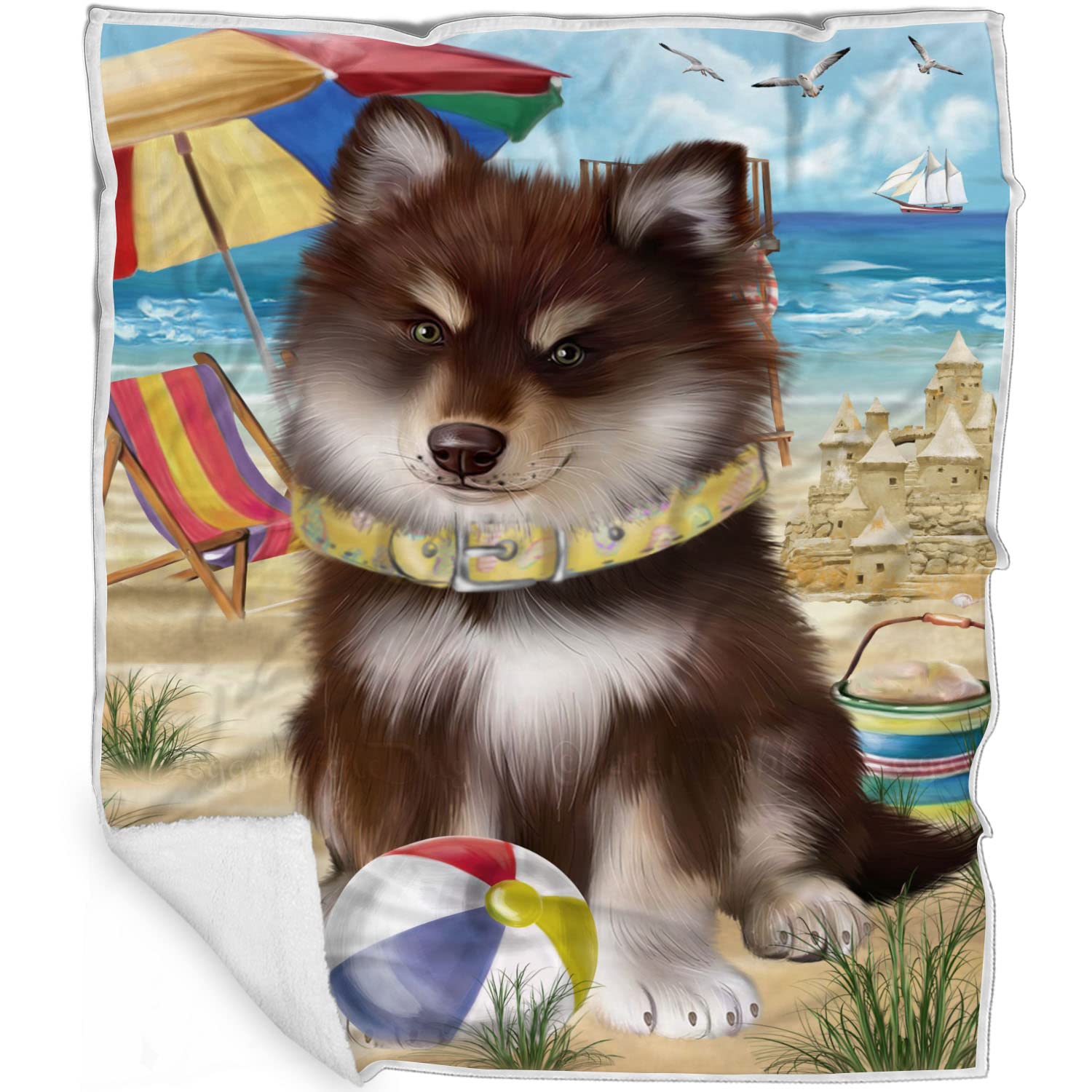 Pet Friendly Beach Finnish Lapphund Dog Blanket  Lightweight Super Soft Cozy and Durable Bed Blanket  Animal Theme Fuzzy Blank