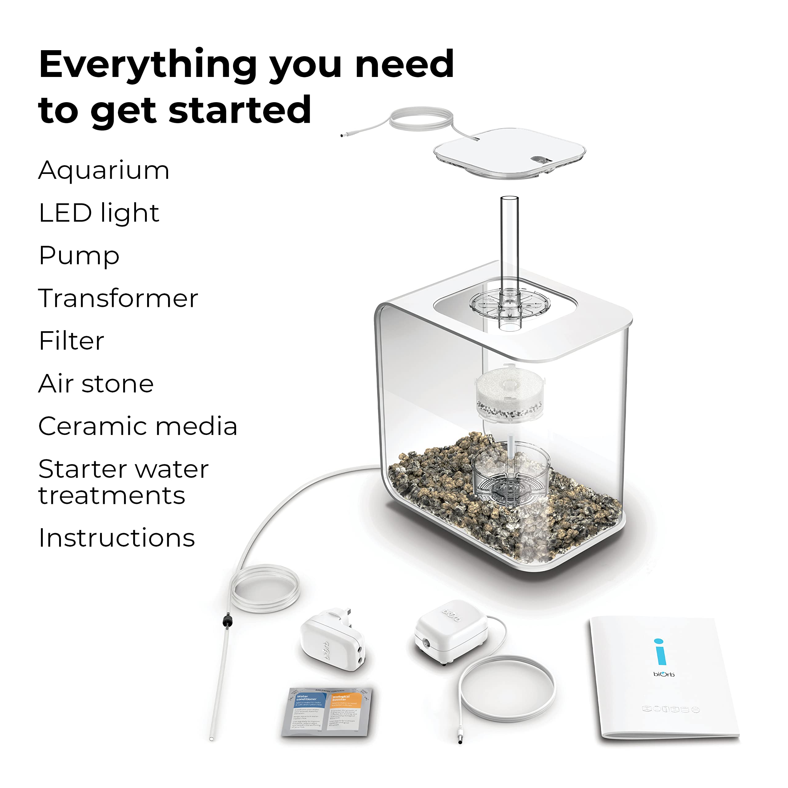 biOrb Flow 15 Acrylic Aquarium, 4 Gallon, White with LED Lights, Model 72030, Modern Compact Tank for Tabletop or Desktop Display