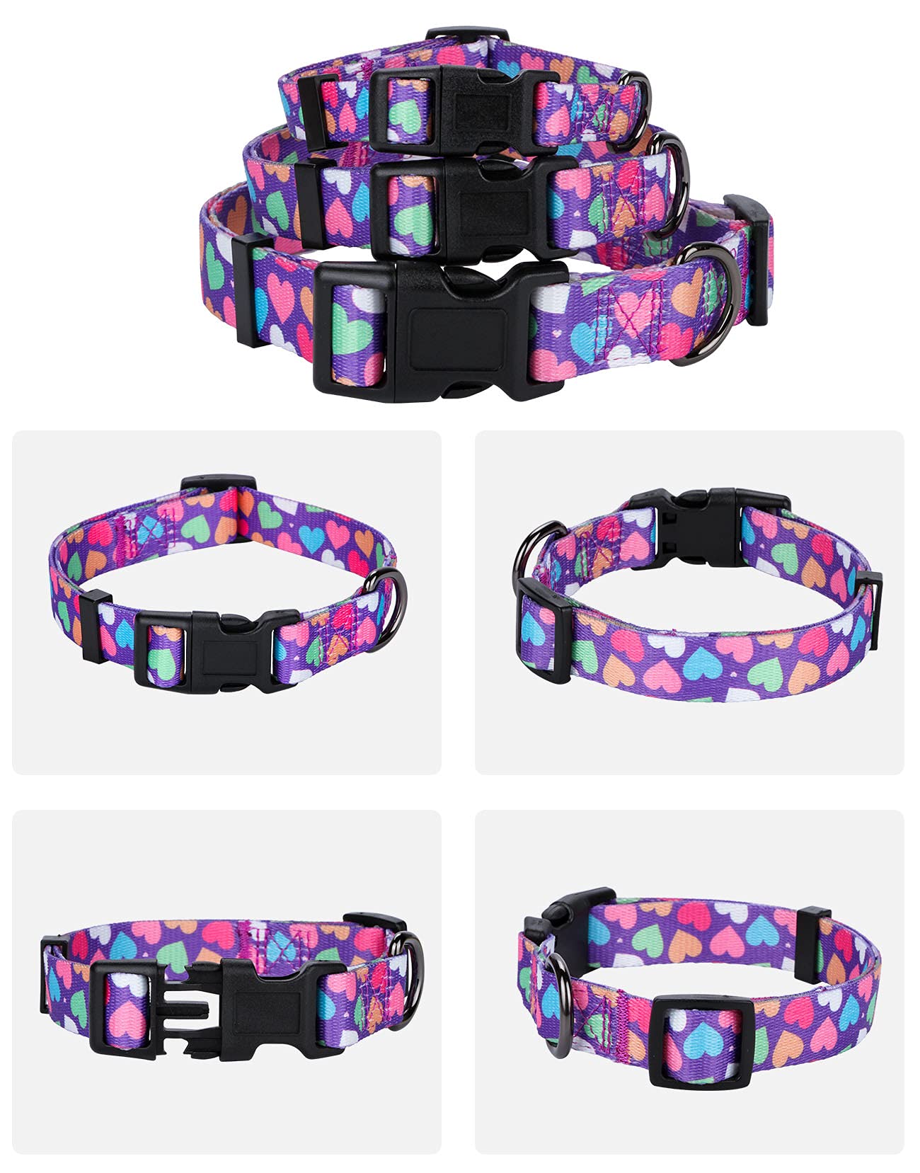 Rhea Rose Girl Dog Collars Spring Cute Heart Pattern Lovely Print Purple For Large Dogs