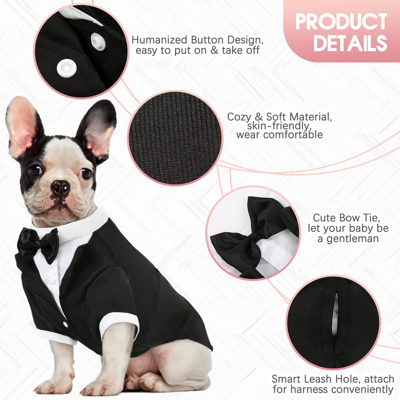 Kuoser Dog Shirt Puppy Pet Small Dog Clothes, Stylish Suit Bow Tie Costume, Wedding Shirt Formal Tuxedo With Black Tie, Dog Prince Wedding Bow Tie Suit Xxl(Back:14.96',Chest:21.25', Neck:12.99')