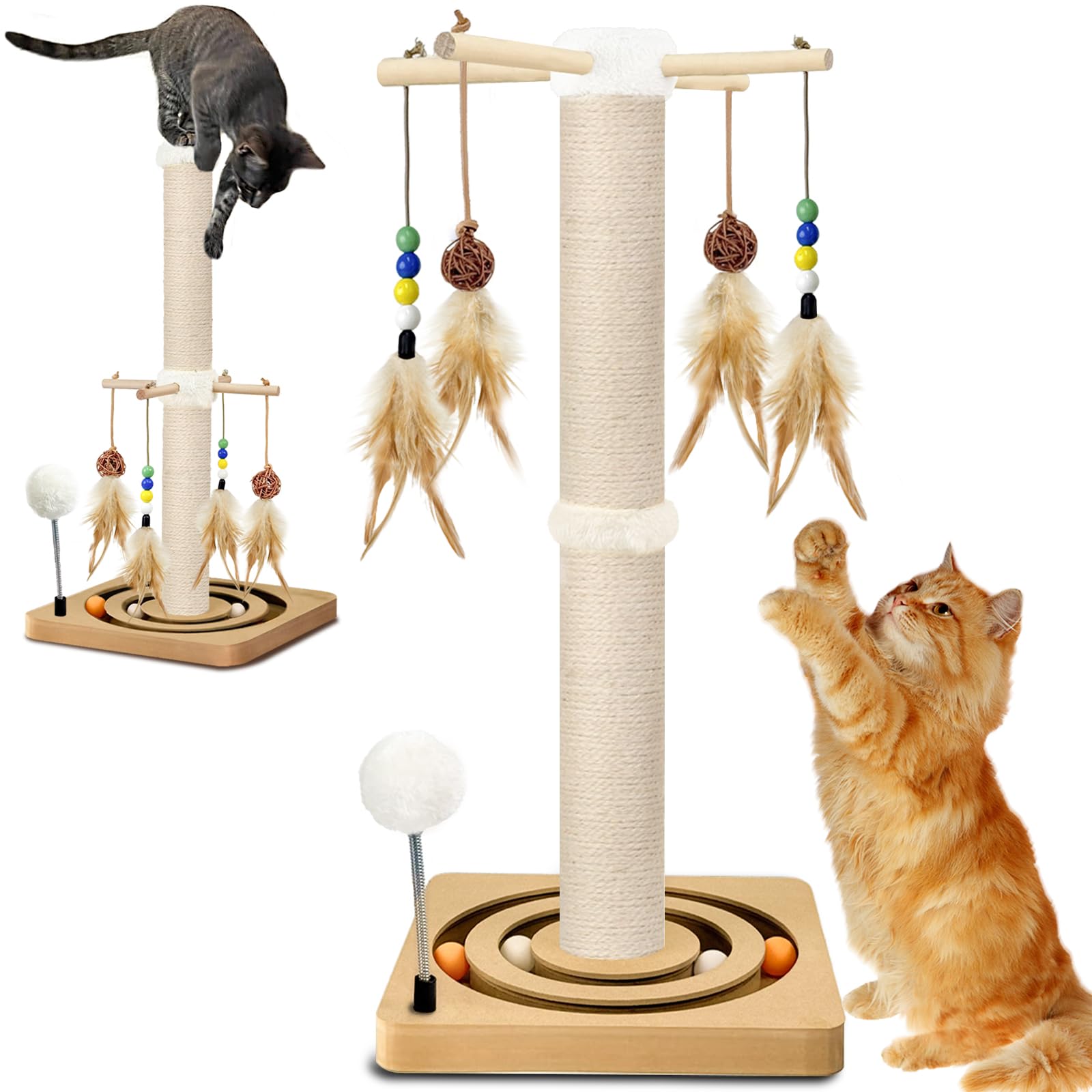 Cat Scratching Post, Sisal, Interactive Furniture Toys For Indoor Cats Adults, 2 Mounting Methods Scratcher Tree Tower With Hang