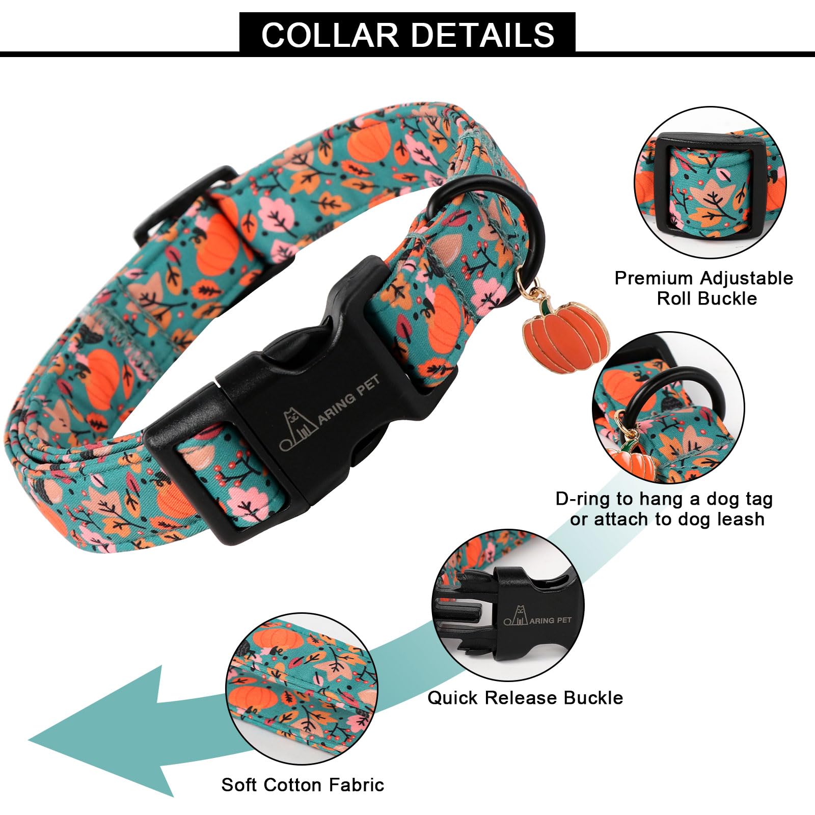 Aring Pet Halloween Dog Collar-Cute Green Pumpkin Dog Collars, Adjustable Fall Printed Pet Collars Puppy Collar With Quick Relea