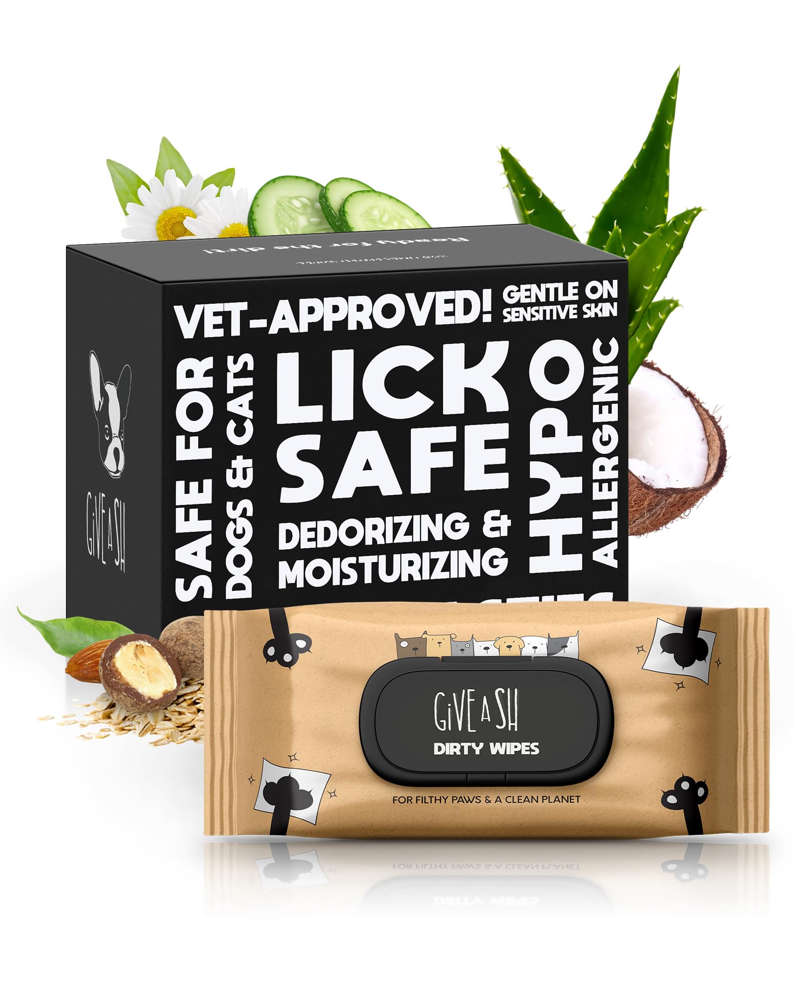 Lick-Safe Pet Wipes For Dogs & Cats - Vet-Approved & Hypoallergenic - Cleans Mud, Odors & Dander - Feline & Dog Wipes For Paws, 