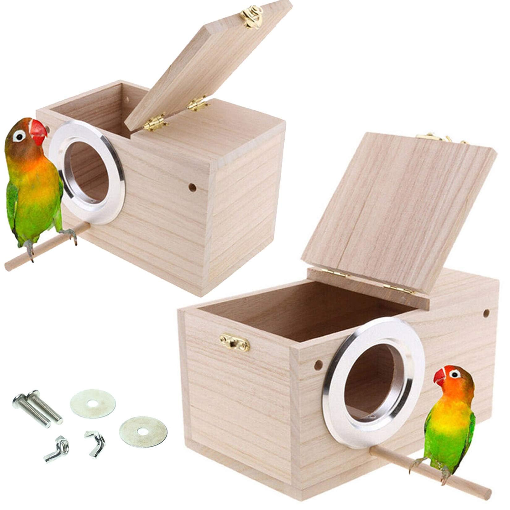 Hamiledyi 2PCS Parakeet Nesting Box Bird House Bird Nest Wood Breeding Box Parrot Mating Box for Parrot Lovebirds Cockatiel Conu