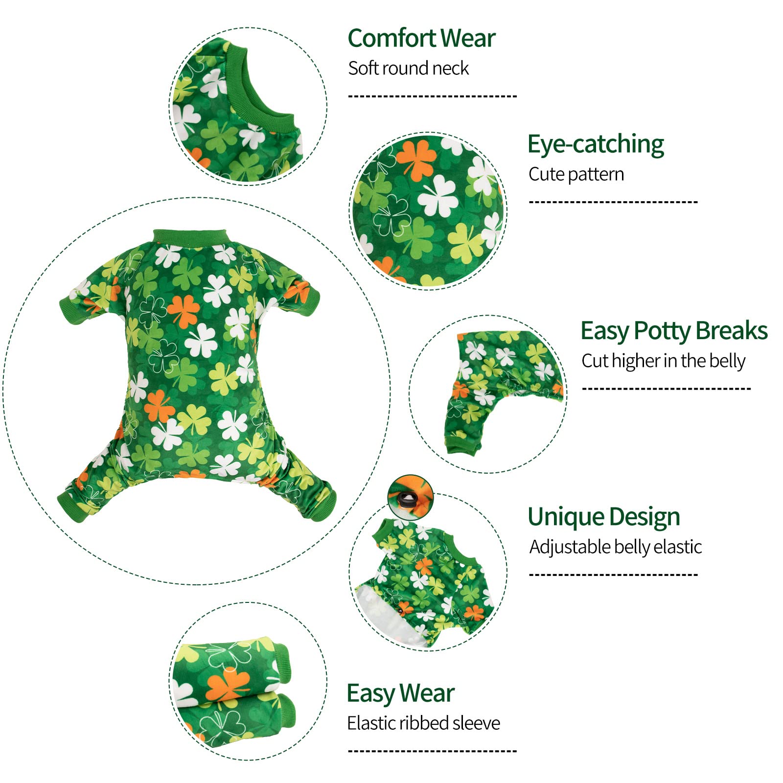 Cutebone Clover St.Patrick'S Day Small Dog Pajamas Soft Puppy Pjs Fleece Stretchy Onesie Cat Clothes For Daily Wear P275L