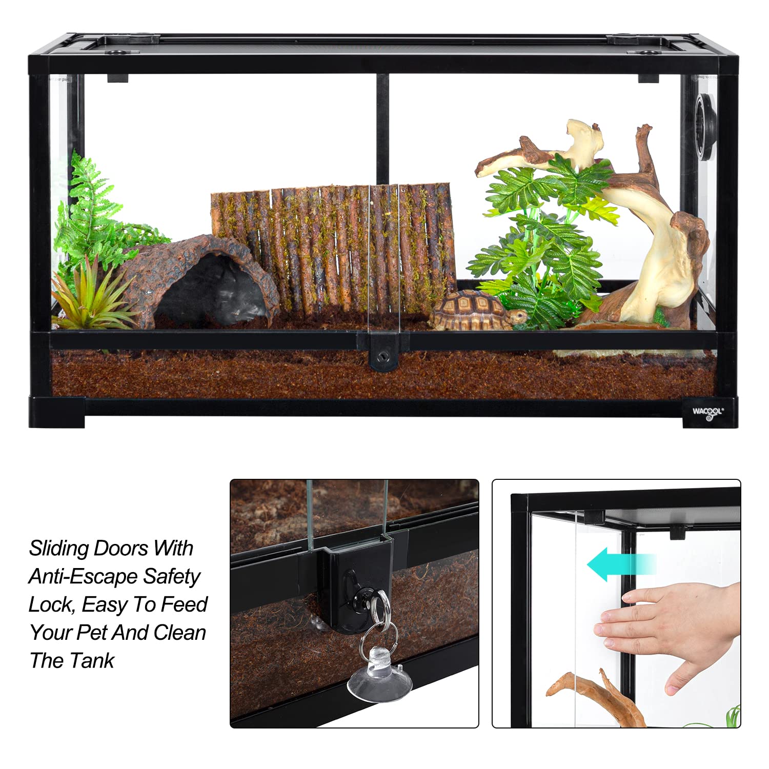 Wacool Terra Large Reptile Tank 25 Gallon, 360Full Vision Glass Reptile Terrarium With Top Mesh Lid For Beaded Dragon Lizard Gec