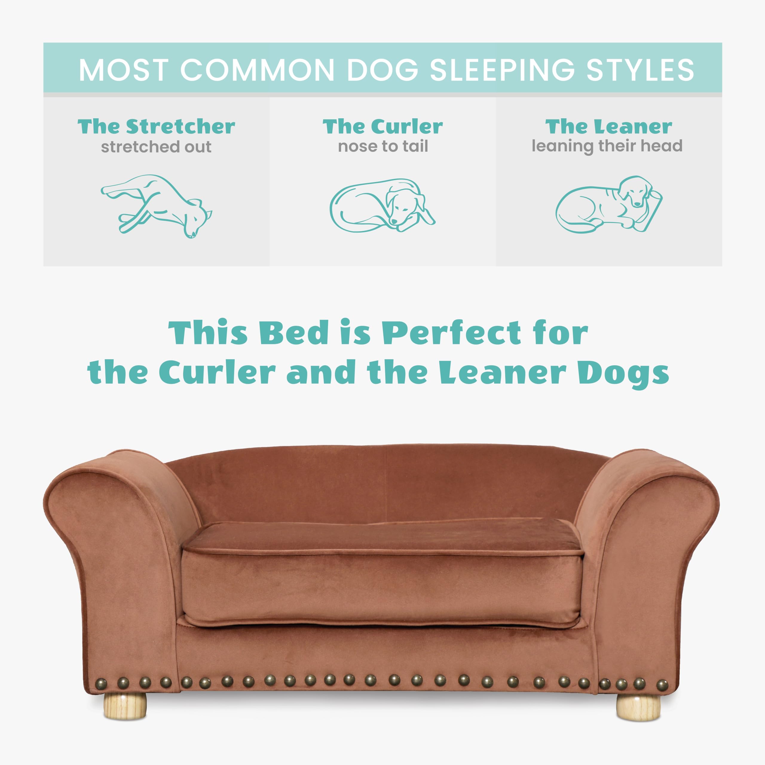 Critter Sitters 34-in. Faux Velvet Sofa in Brown for Medium-Sized Dogs and Cats, Durable and Stylish Dog Bed for Bedroom and Liv