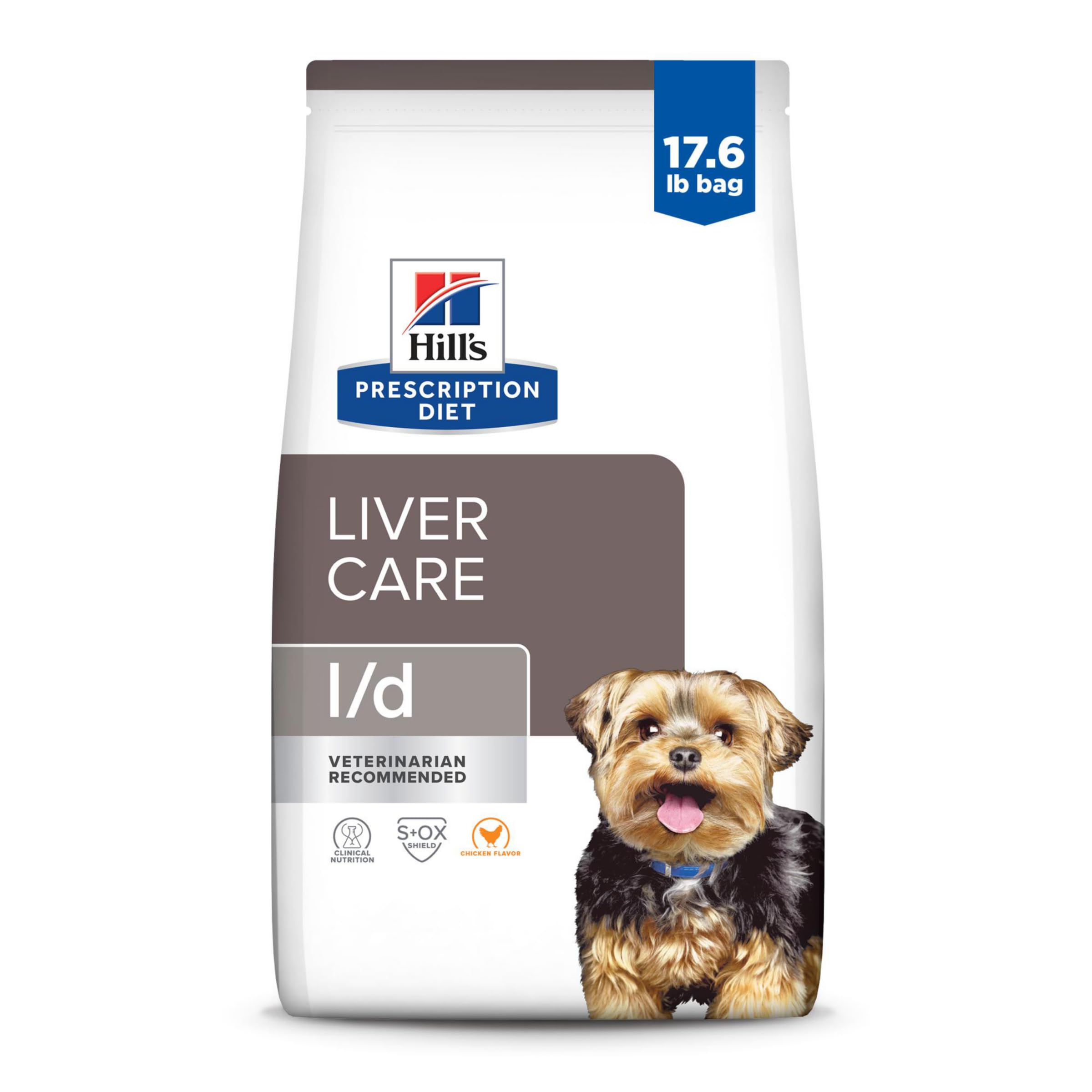 Hills Prescription Diet l/d Liver Care Chicken Flavor Dry Dog Food, Veterinary Diet, 17.6 lb. Bag, White