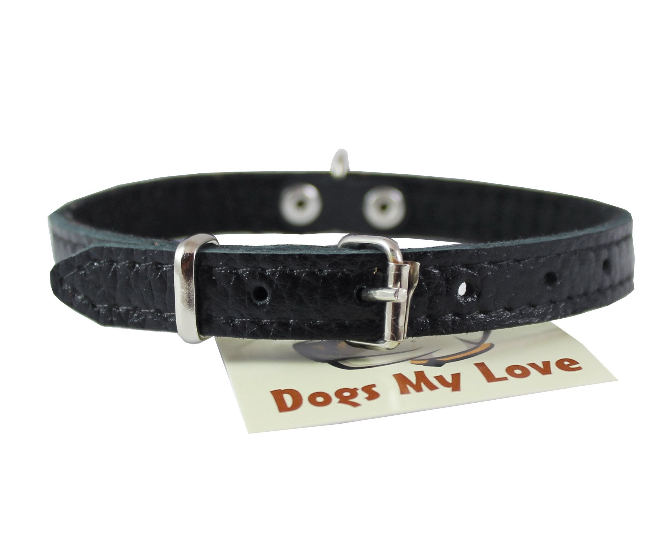 Black Genuine Leather Felt Padded Dog Collar 13 x1/2 Wide Fits 9-12 Neck, Maltese, Yorkshire Terrier, Puppies