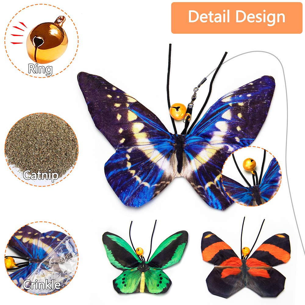 Awoof Butterfly Cat Wand Cat Toys Set, Realistic Crinkle Catnip Butterflies Kitten Toys With Retractable Interactive Cat Wand 11 Pcs Cat Toys For Indoor Cats