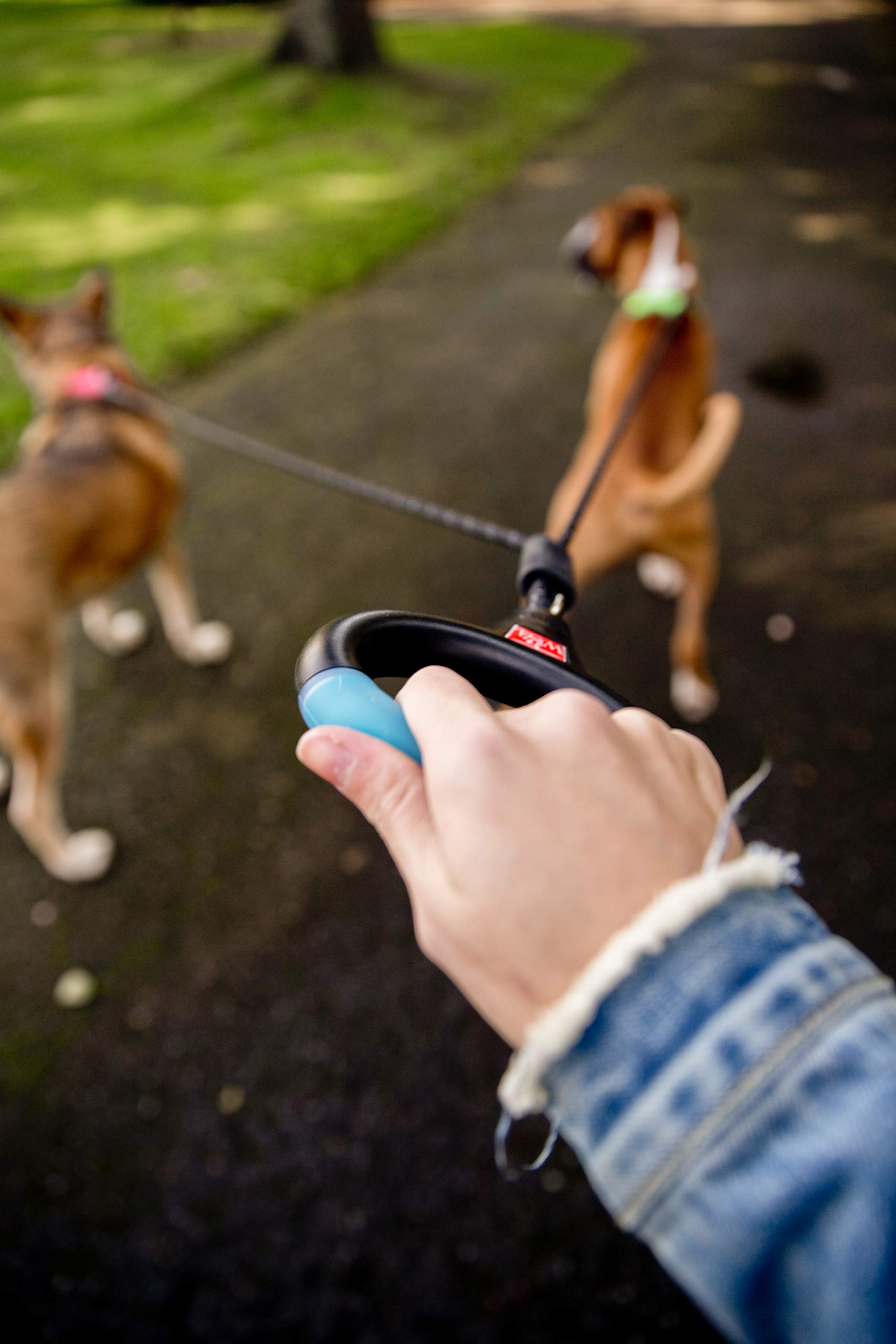 Wigzi 2 Dog Reflective Rope Leash - 360° Automatically Untangles Itself– Durable Rope, Soft Cushion Gel Handle, 4.5 Feet Total Distance Each Dog, Rust Proof, All Weather, Black