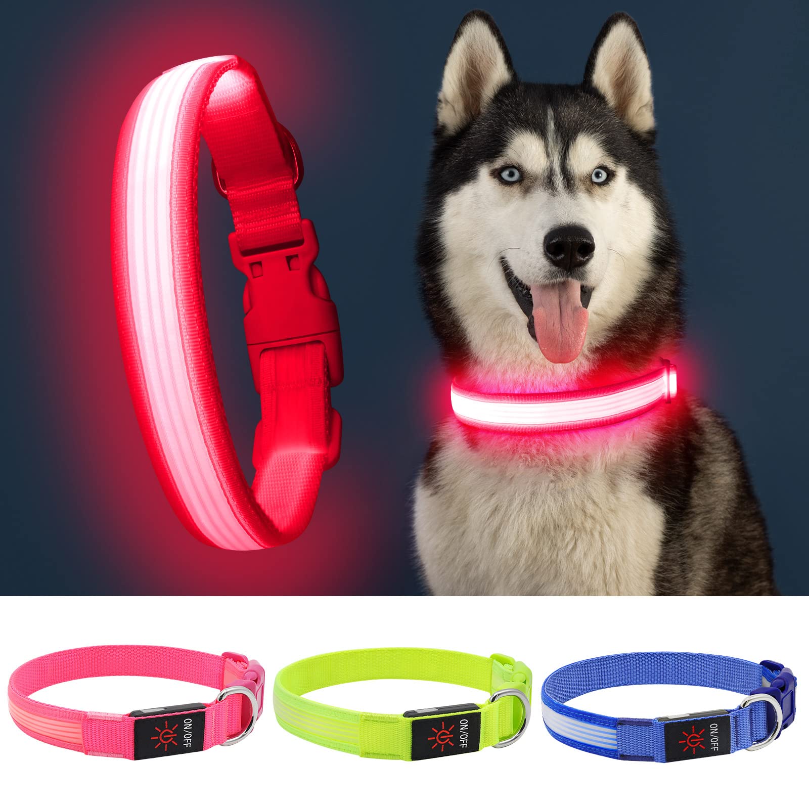 Yfbrite Light Up Dog Collar, Full Illuminated Christmas Dog Collar Light, Full Adjustable Rechargeable Led Dog Collar, Bright Do