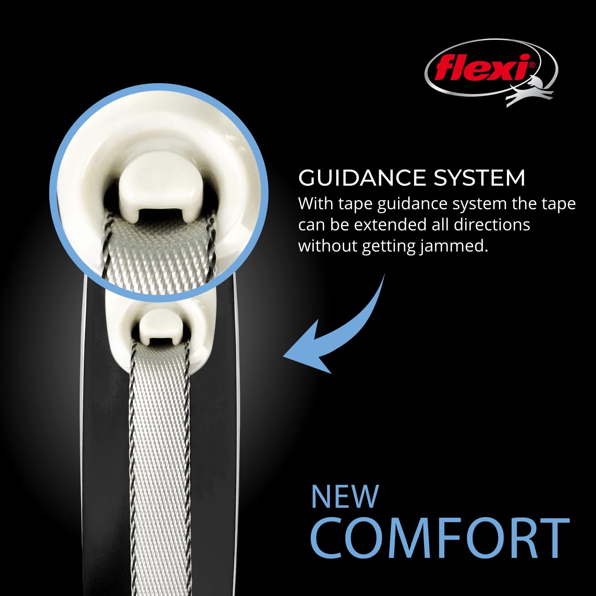 Flexi New Comfort Tape Retractable Dog Leash For Extra Small Dogs Upto 26 Lbs. – 10 Ft., Grey/Black Tangle Free Pet Walking Leash With One-Handed Brake, Pause, Lock German Quality Product