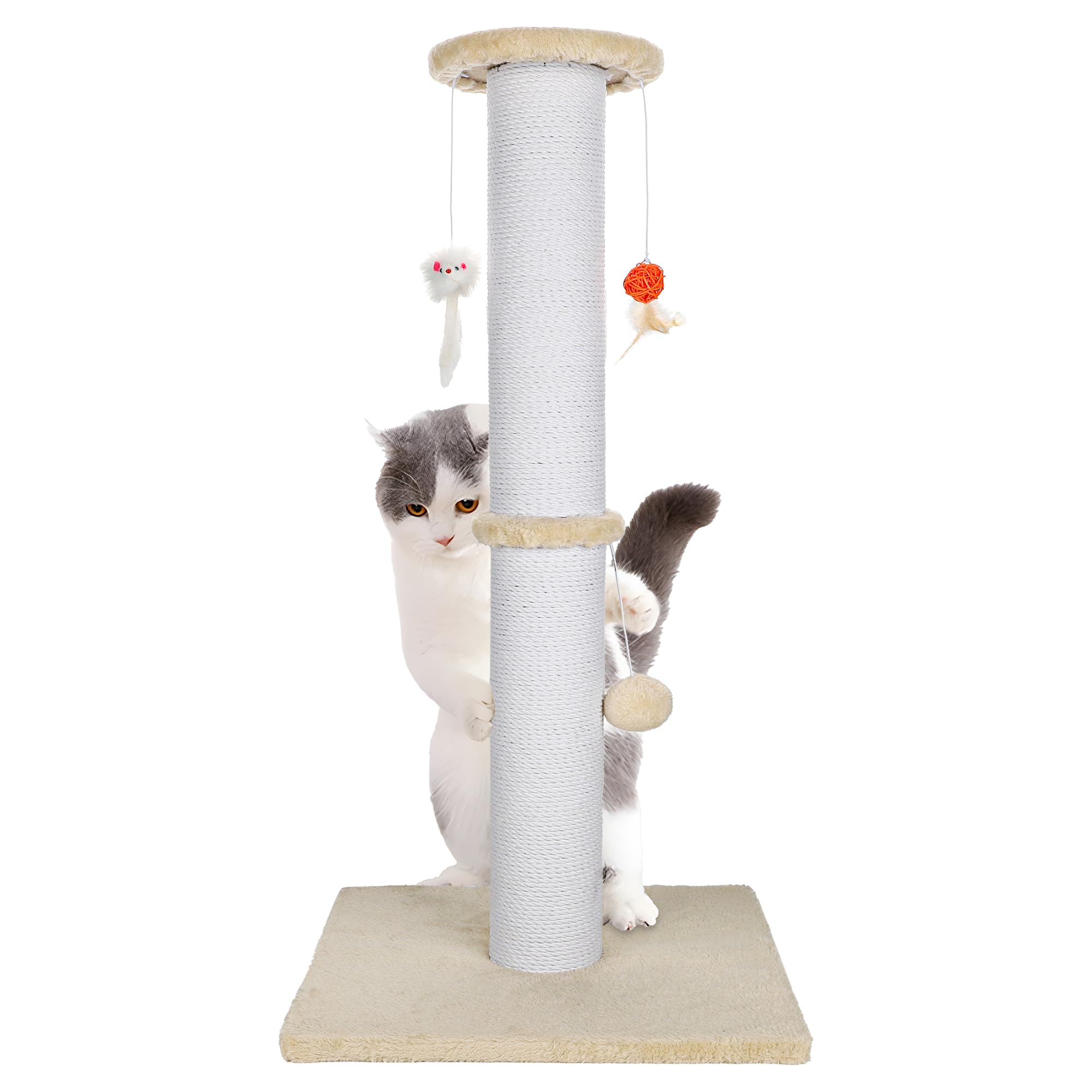 Ahomdoo 36.5 Inch Cat Scratching Post Heavy Duty Cat Scratch Post Handmade Cotton Rope With Hanging Toys For Ultimate Cat Fun(Be