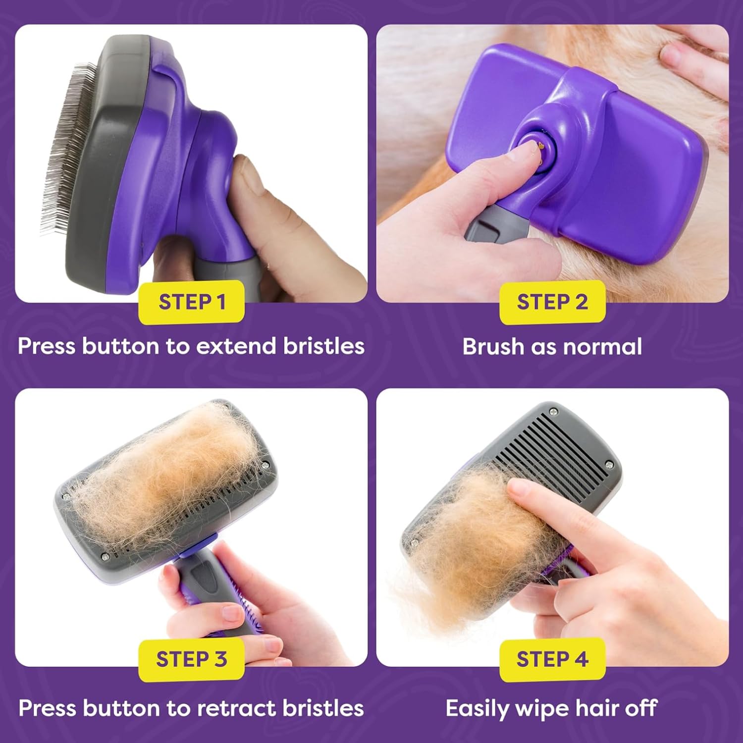 Hertko Dog & Cat Brush, Dog Brush For Shedding, Cat & Dog Grooming, Self Cleaning Slicker Brush For Pets, Grooming Brushes For L