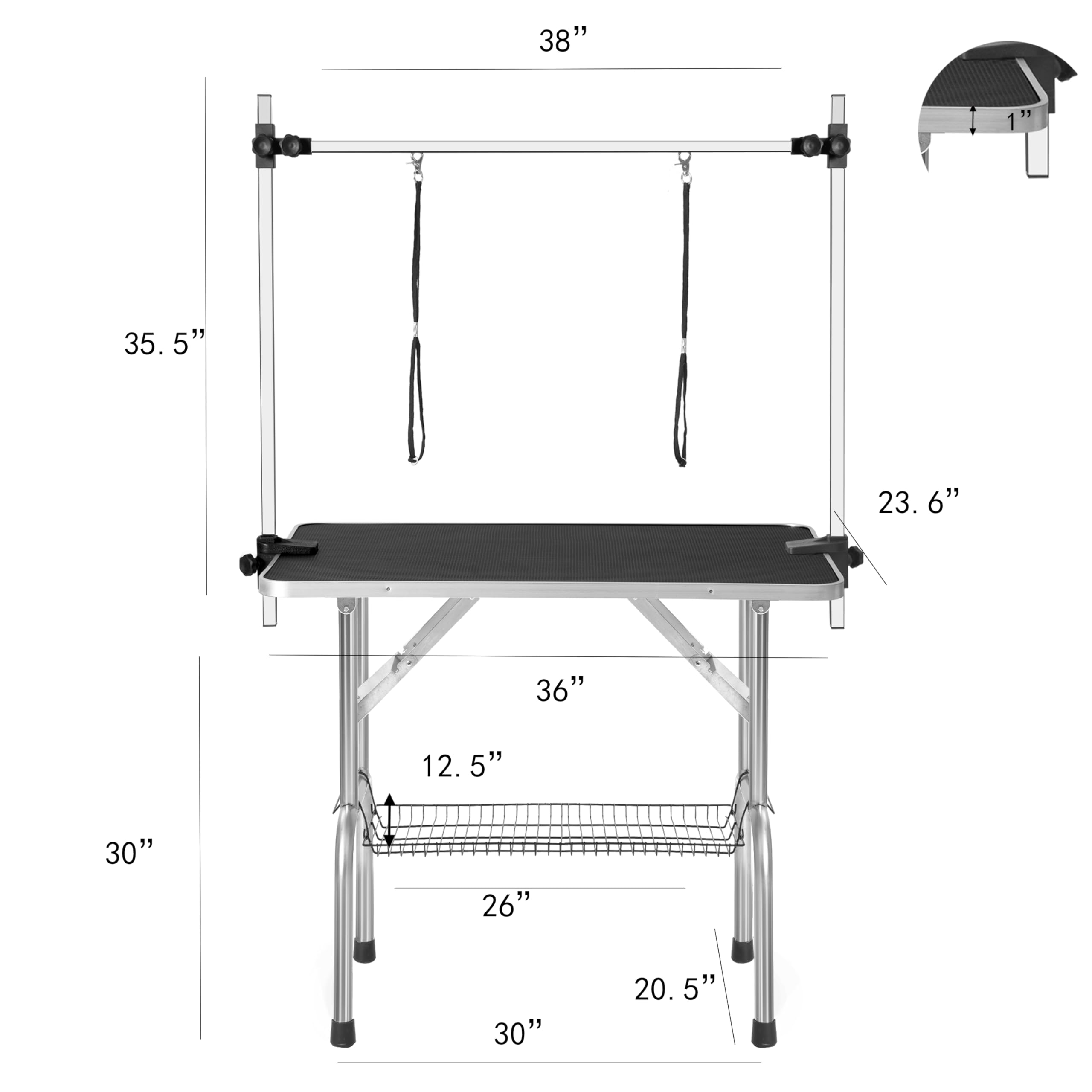 Trodep 36'' Dog Grooming Table Foldable Pet Grooming Tables With Adjustable Arm Noose Storage Mesh Tray Maximum Capacity Up To 3
