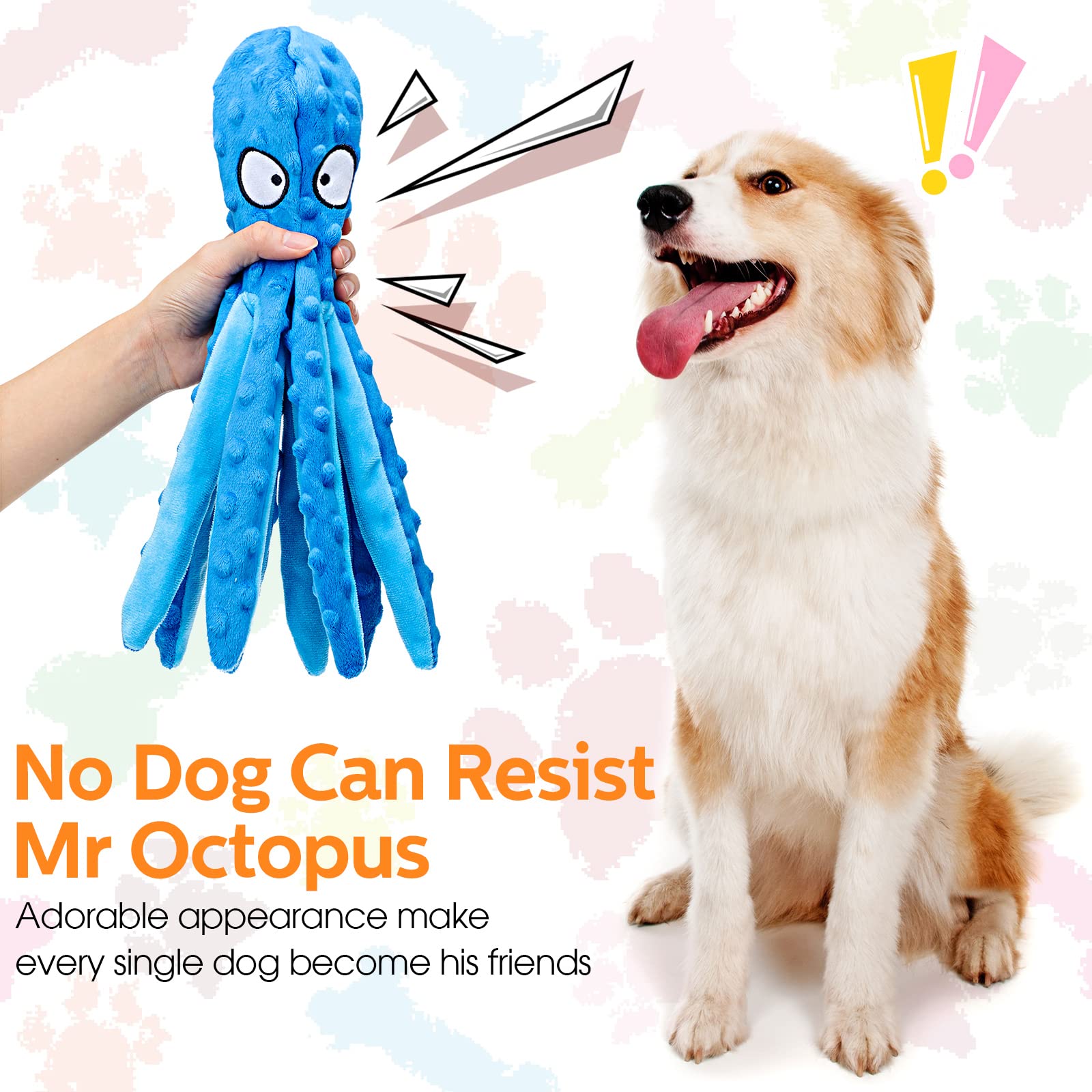 Vinsot 6 Pack Dog Squeaky Toys Octopus No Stuffing Crinkle Plush Dog Toys Durable Interactive Cute Chew For Puppy (Colorful)