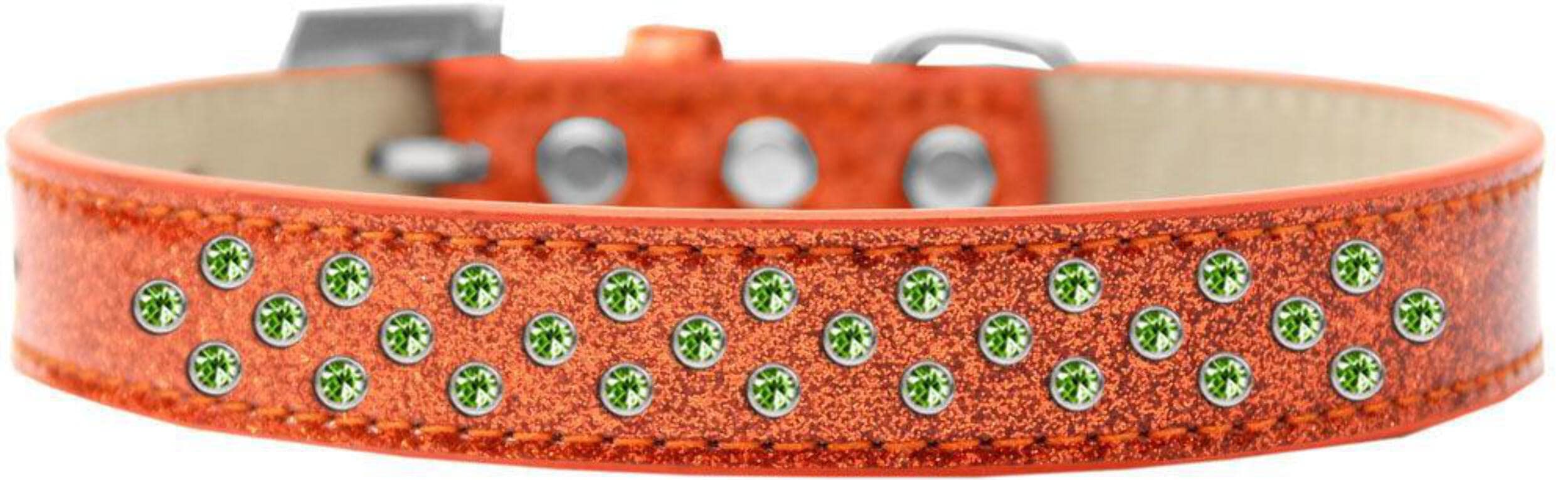 Mirage Pet Products Sprinkles Ice Cream Dog Collar with Lime Green Crystals, Size 16, Silver