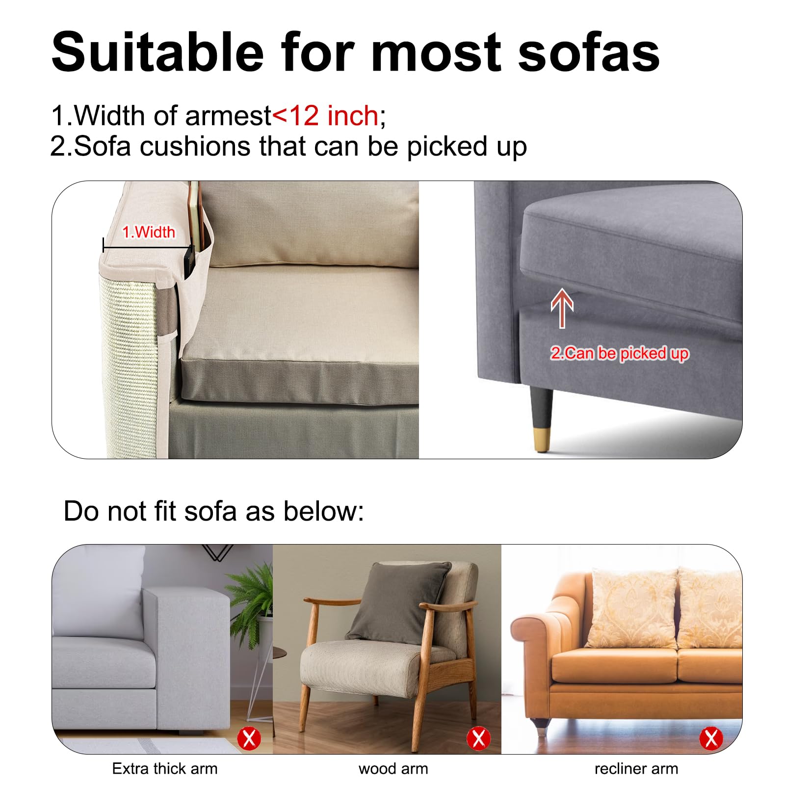 Cat Scratch Sofa Protector,27.6Lx19.6W Inch Cat Scratch Furniture Protector Pad,Cat Scratch Couch Arm Sheild With Natural Sisal