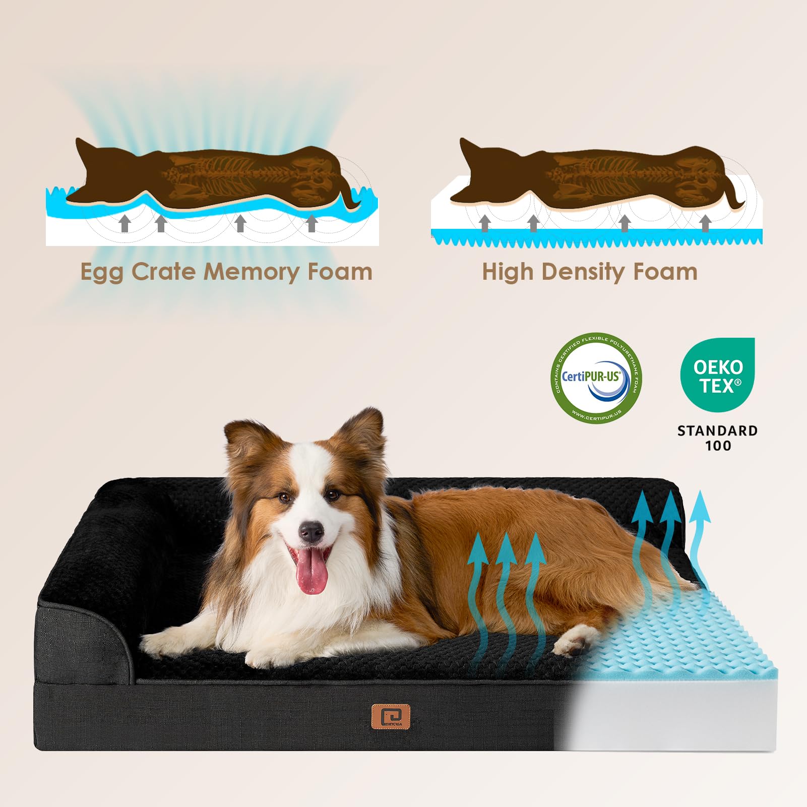 Eheyciga Memory Foam Dog Bed Xlarge Sized Dogs, Extra Large Dog Bed Orthopedic With Washable Removable Cover, Waterproof Xl Pet Bed Couch, 44X33X6 Inches, Black