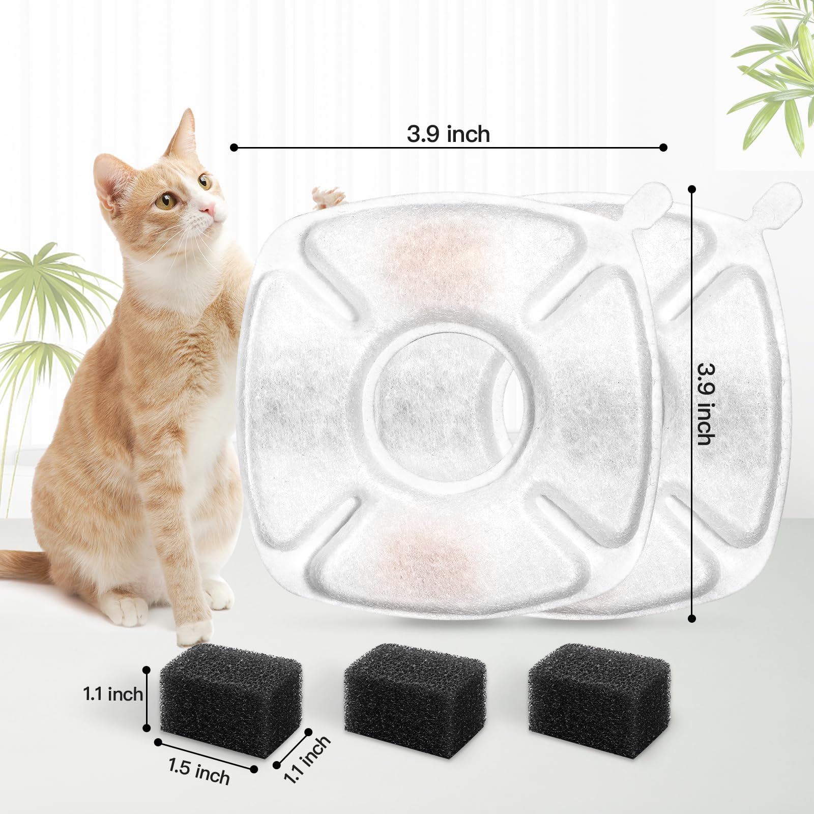 8 Pcs Cat Fountain Replacement Filters 4 Pack Cat Water Fountain Replacement Filters With 4 Pack Pre-Filter Sponges, Pet Fountai