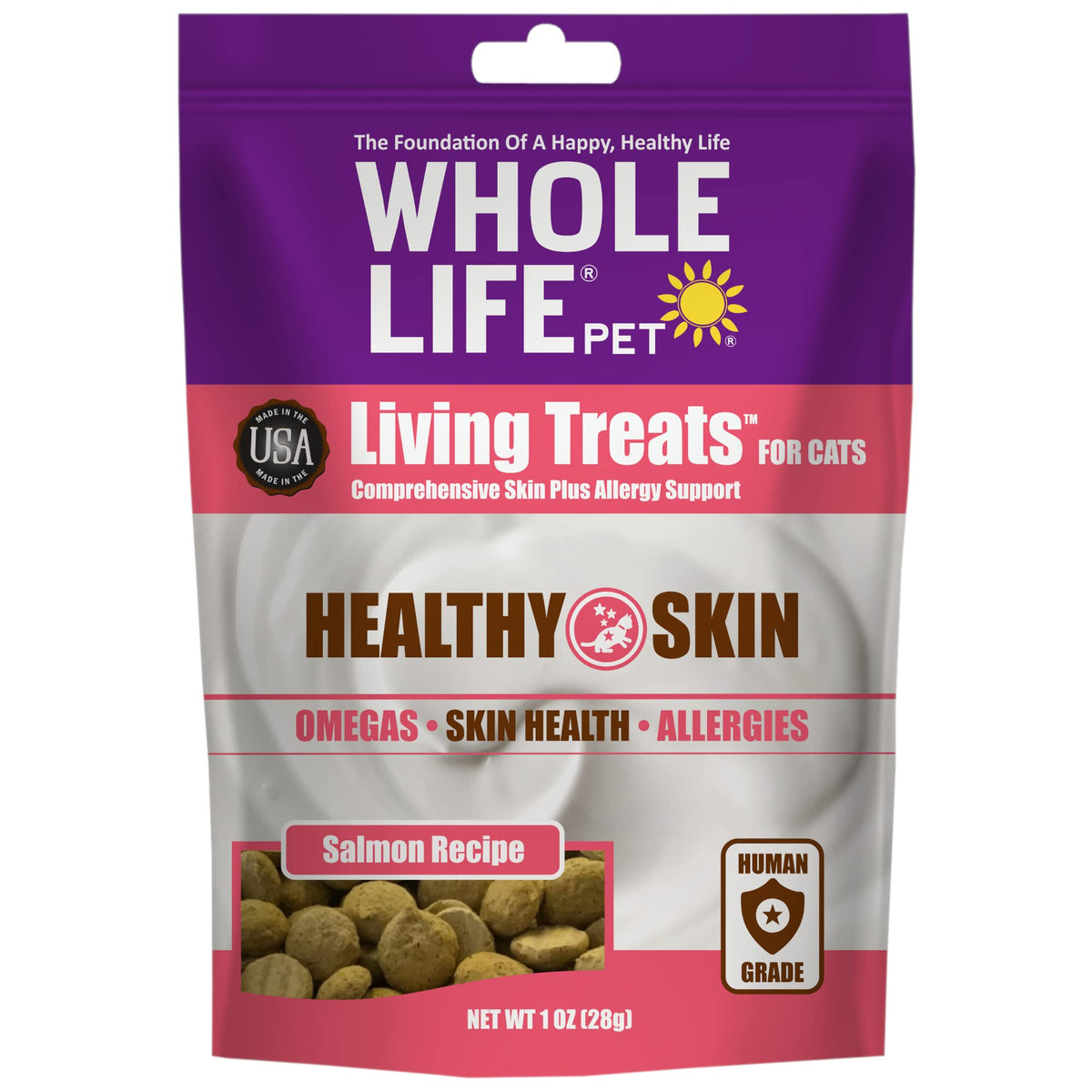 Whole Life Pet Living Treats For Cats - Healthy Skin With Salmon And Yogurt - Human Grade, Omegas, Allergy Relief - Made In The Usa