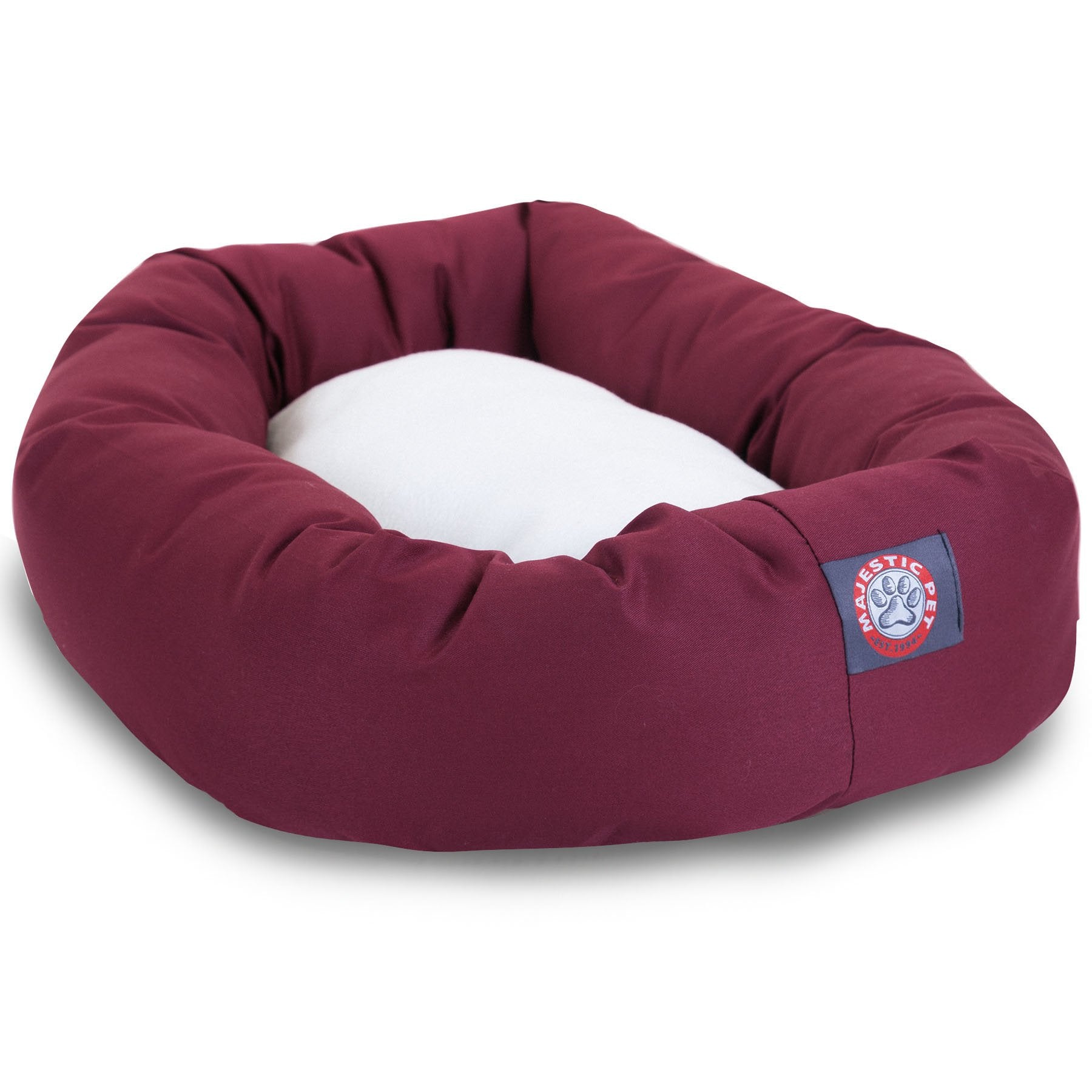 24 Inch Burgundy & Sherpa Bagel Dog Bed By Majestic Pet Products