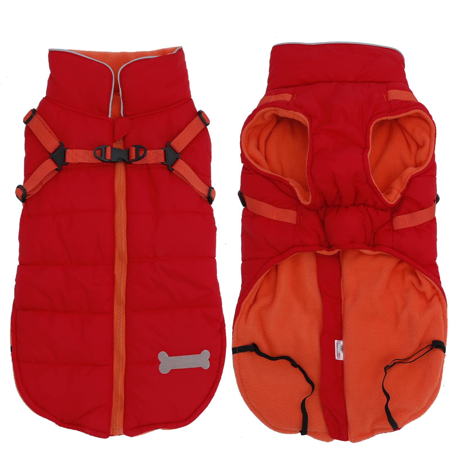 Geyecete Winter Warm Coat Waterproof Dog Winter Jacket With Harness Traction Belt,Windproof Pet Outdoor Jacket Dog Autumn- Can Be Personalized-Red-S