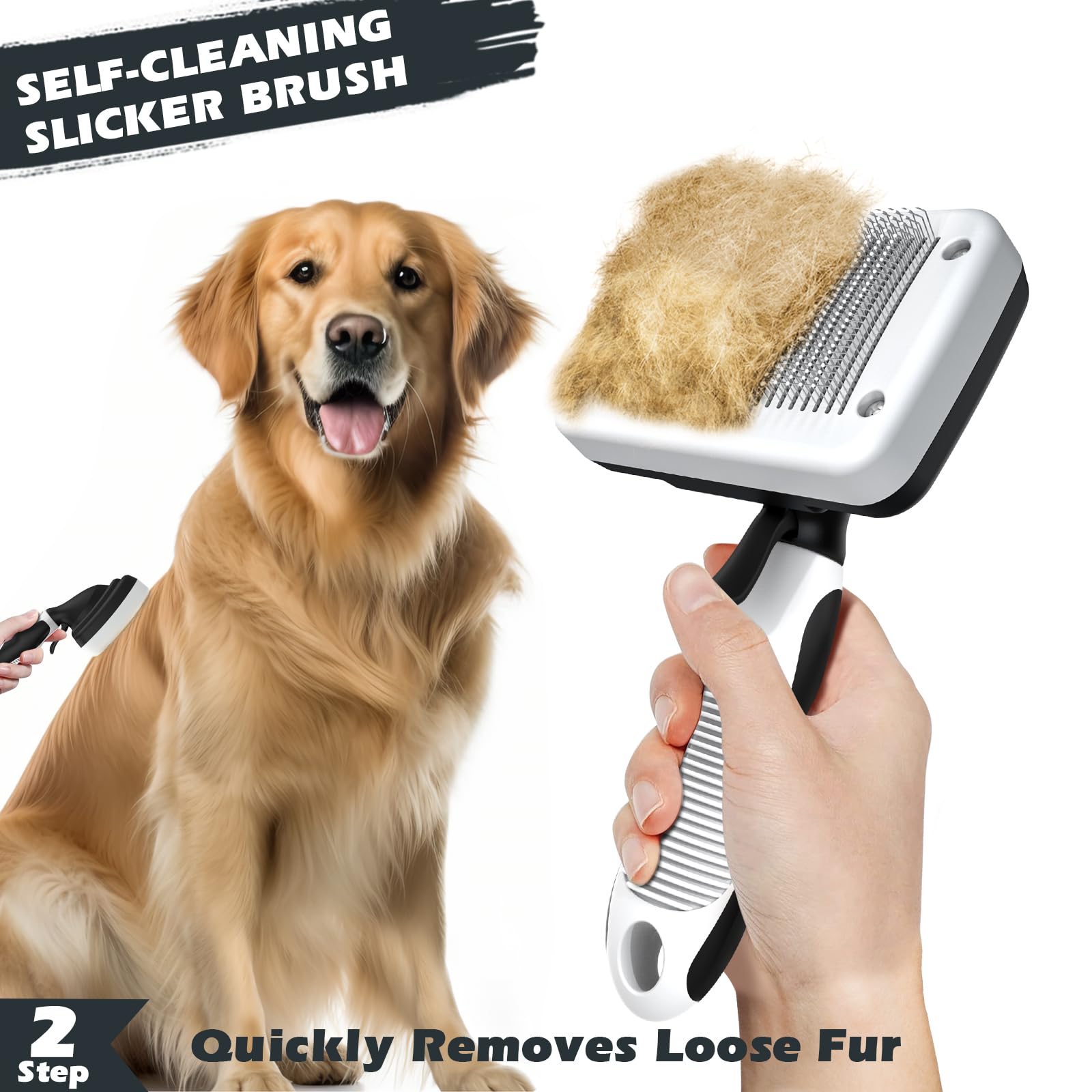 Augwind 3-Piece Dog Brush Set - Slicker Brush & Comb for Shedding & Bathing - Premium Pet Supplies (White & Black)