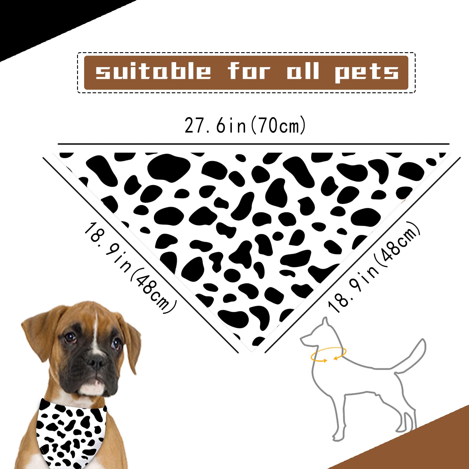 Liboom - Cow Spots And Leopard Prints Dog Bandana Washable Pets Scarf Triangle Adjustable Handkerchief, Double Sided Printing, W