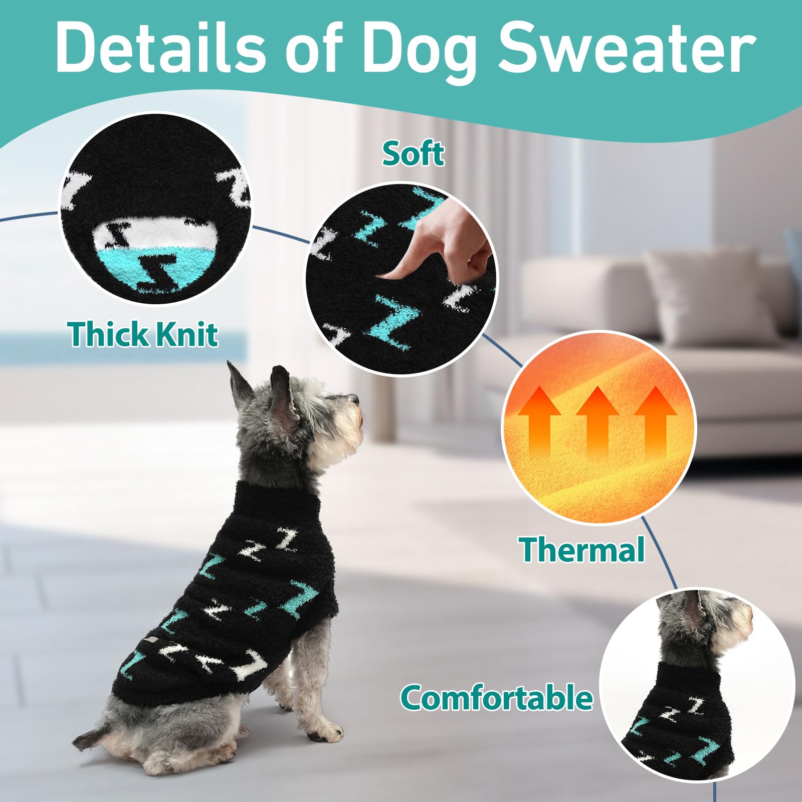 Mengmengda Dog Sweaters For Small Dogs Boy Girl Dog Pullover Sweater Dog Clothes Cold Weather Cable Knitwear Thick Warm Outfits For Chihuahua Bulldog Dachshund Pug Yorkie (Black-S